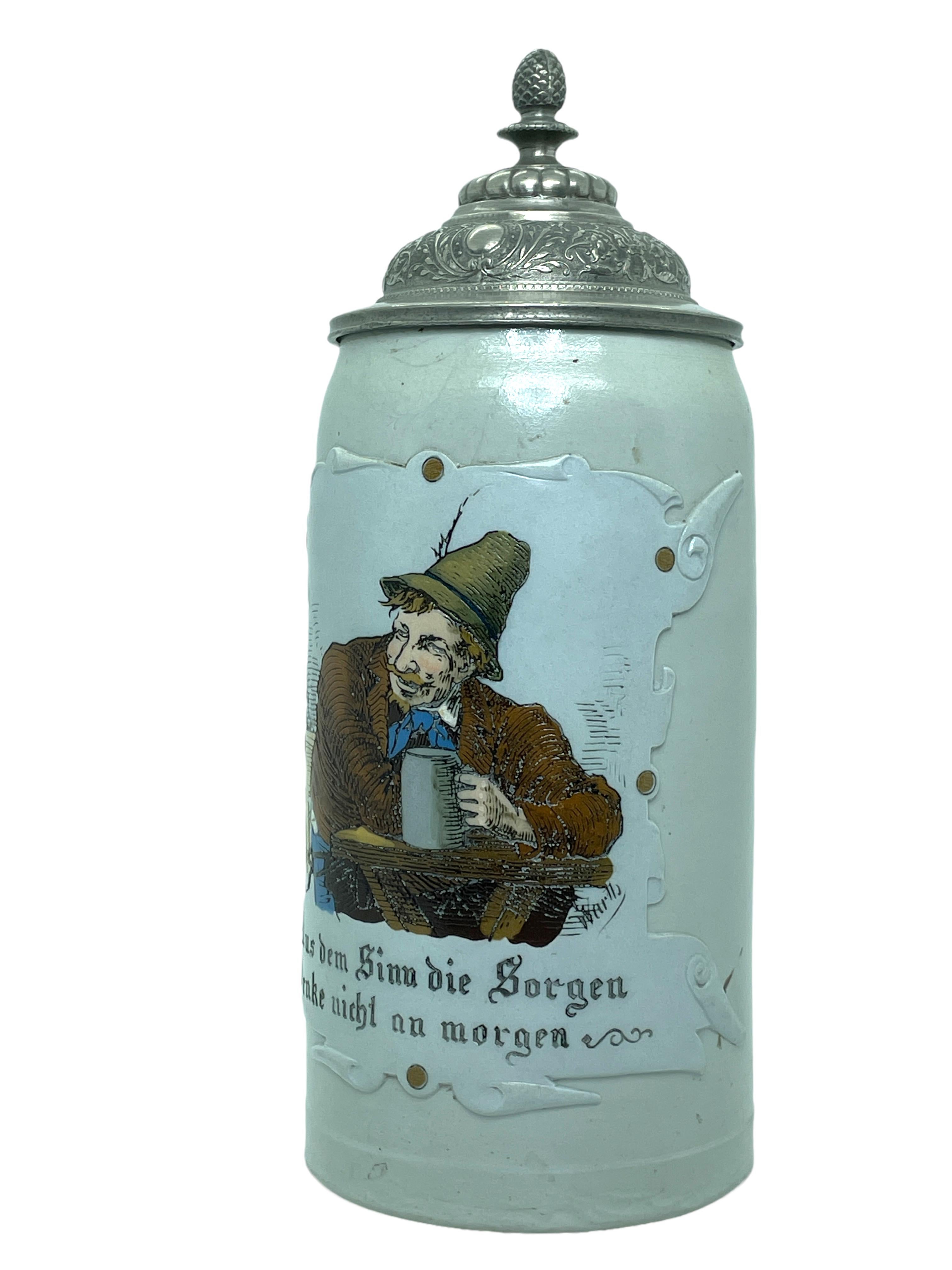 Ce magnifique stein à bière a été fabriqué en Allemagne vers les années 1900 par le célèbre fabricant Villeroy & Boch. Pièce absolument magnifique et toujours en très bon état. Le couvercle fonctionne correctement. Un bel ajout à toute