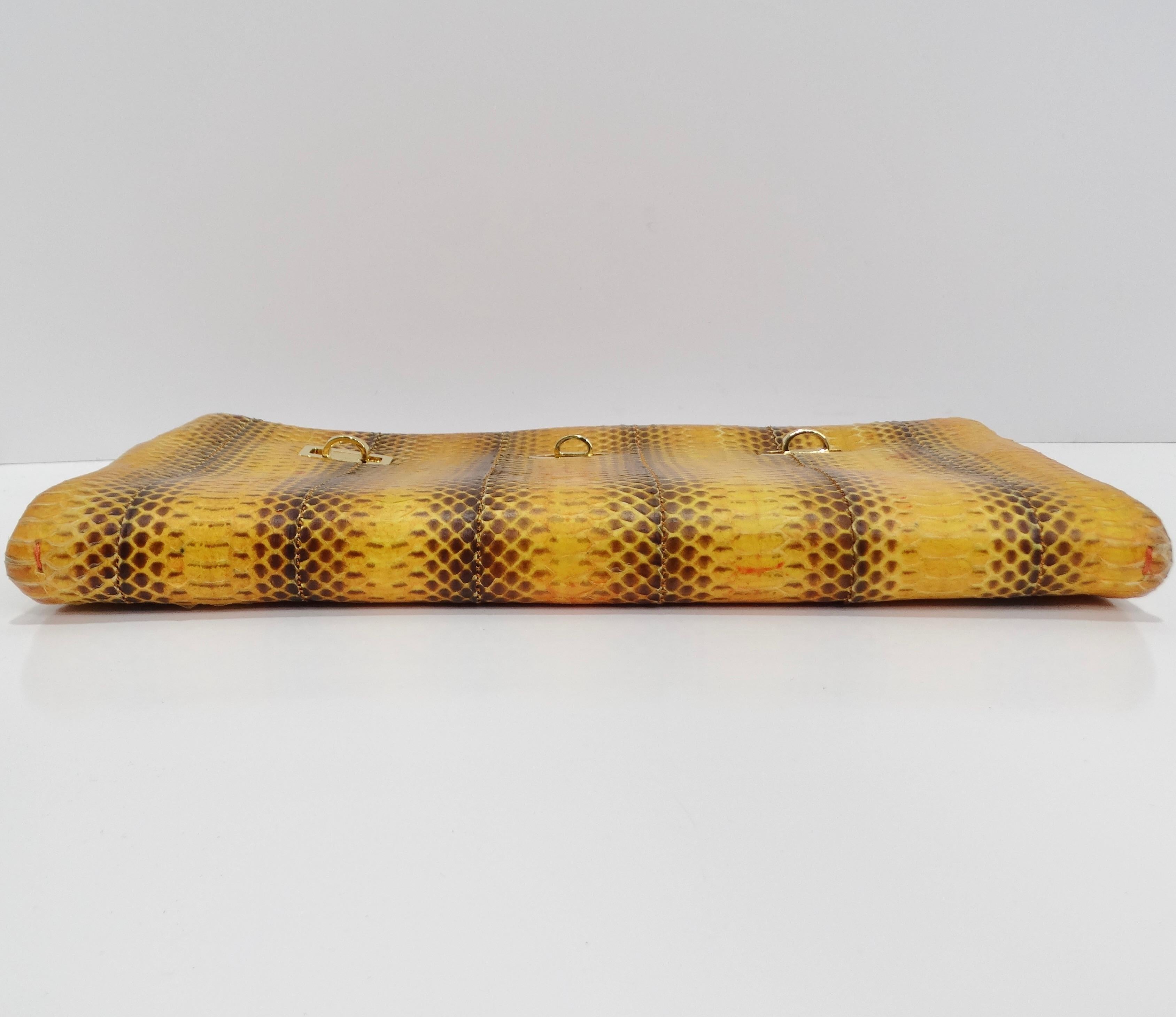 Women's or Men's VBH 1980s Yellow Snakeskin Embossed Leather Clutch For Sale