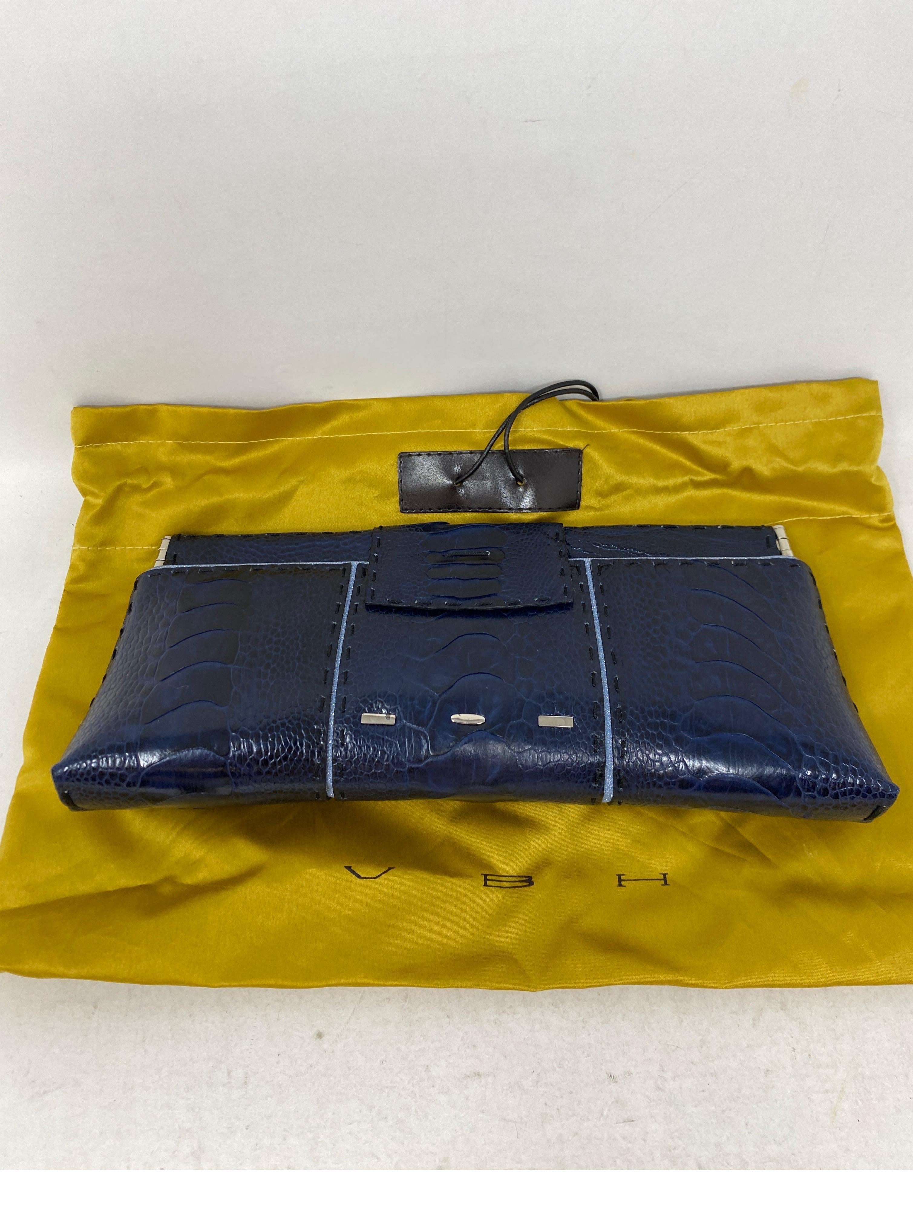 VBH Exotic Alligator Clutch Bag. Beautiful blue alligator clutch hand-stitched. Numbered piece. Limited edition. Collector's piece. Includes VBH dust cover. Pristine condition. Like new. Guaranteed authentic. 