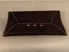VBH Manila Clutch Black Woven Straw with Gold Accents