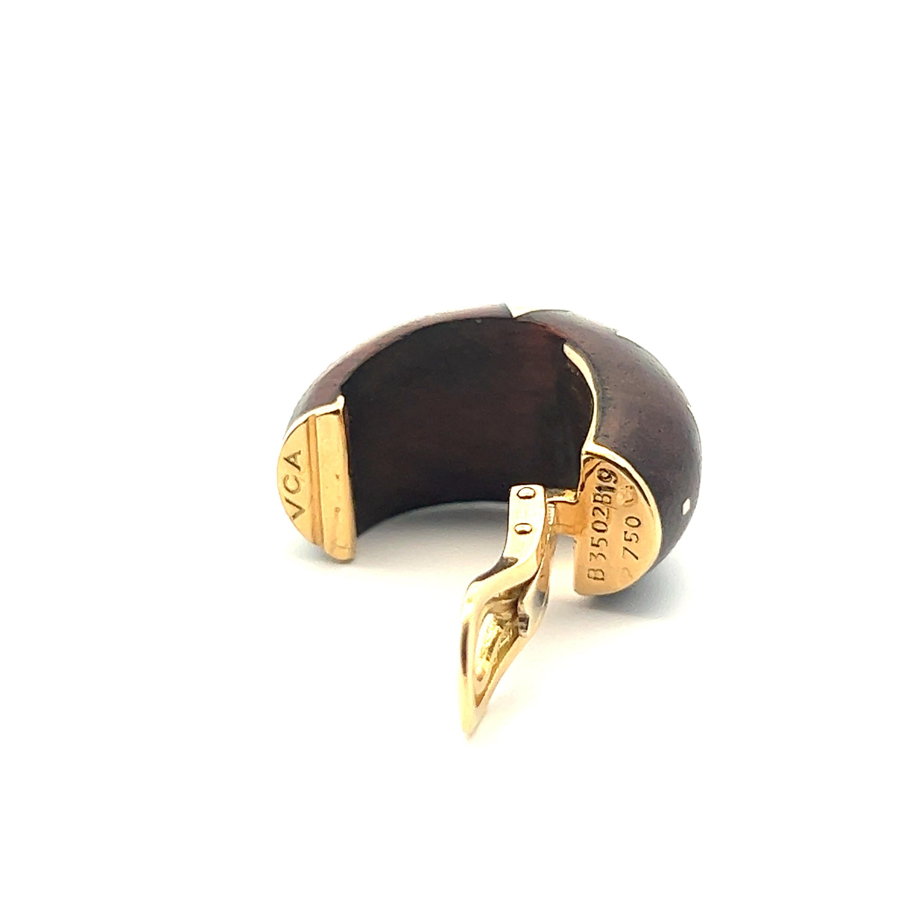 Women's or Men's VCA, 18k Yellow Gold Wood Inlaid Gold Earrings For Sale