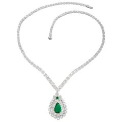 VCA 3.83ct Colombian Emerald and Diamond Platinum Necklace with French Hallmarks