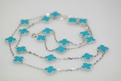 Retro VCA Alhambra Turquoise Necklace 20 motif and Bracelet 5 motif in 18K  