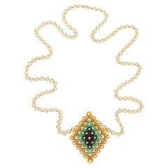 VCA Bouton D'or Pendant Detachable Clip Necklace 18k Chrysoprase Diamond Onyx