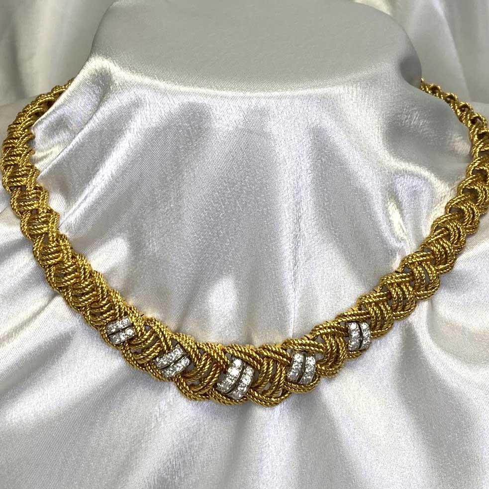 VCA Diamant- und Gold-Halskette, D-F Farbe, VVS1-VS1 Reinheit, Platin & 18k Gold (Brillantschliff)