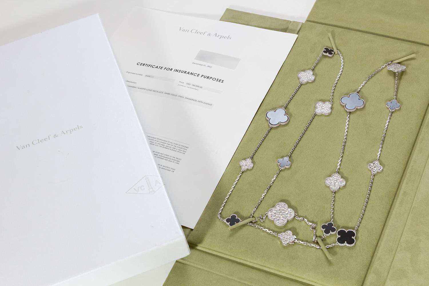 VCA Fifth Avenue Edition Magic Alhambra 16 Motif Necklace 18k Diamond Onyx BNP 6