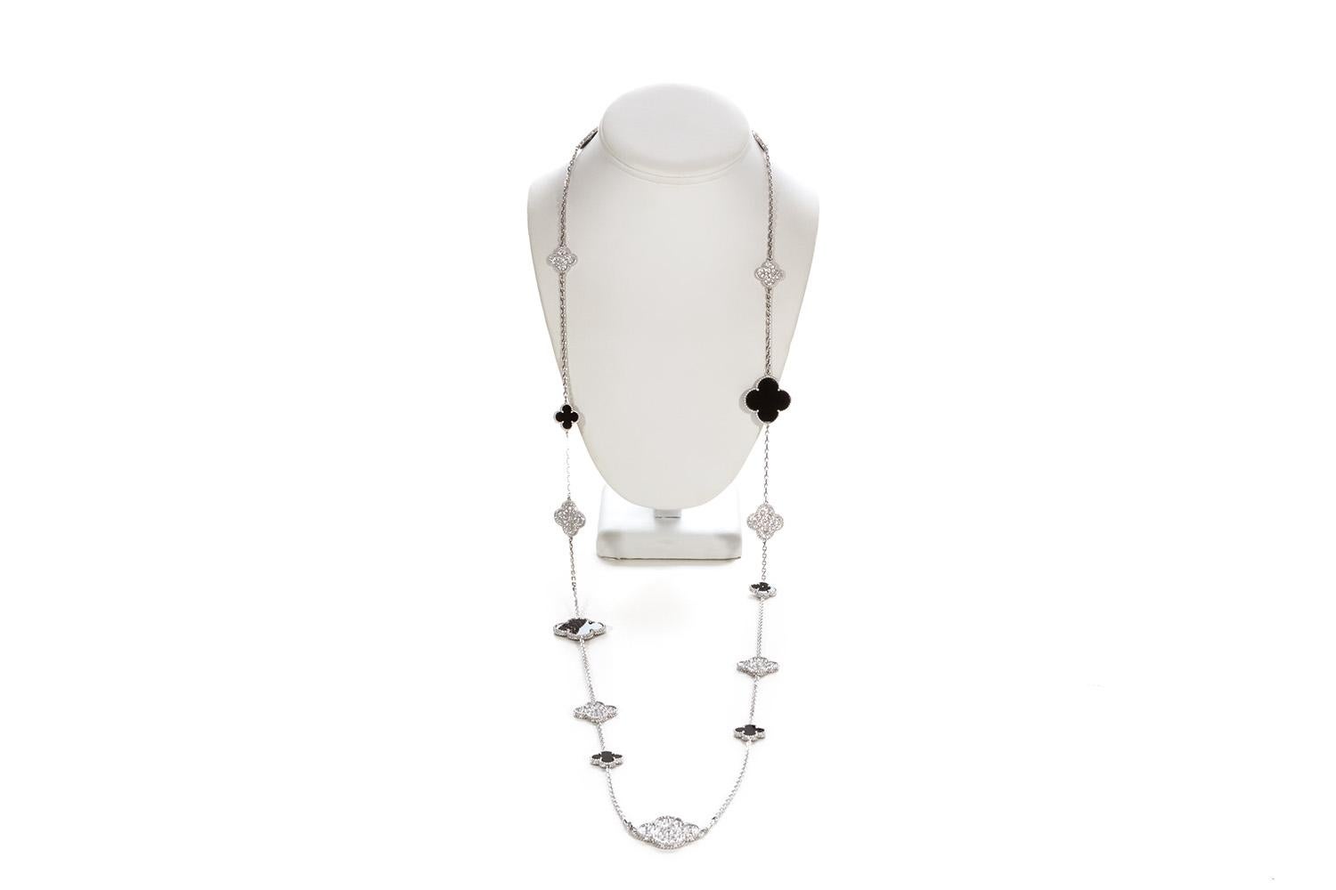 Contemporary VCA Fifth Avenue Edition Magic Alhambra 16 Motif Necklace 18k Diamond Onyx BNP