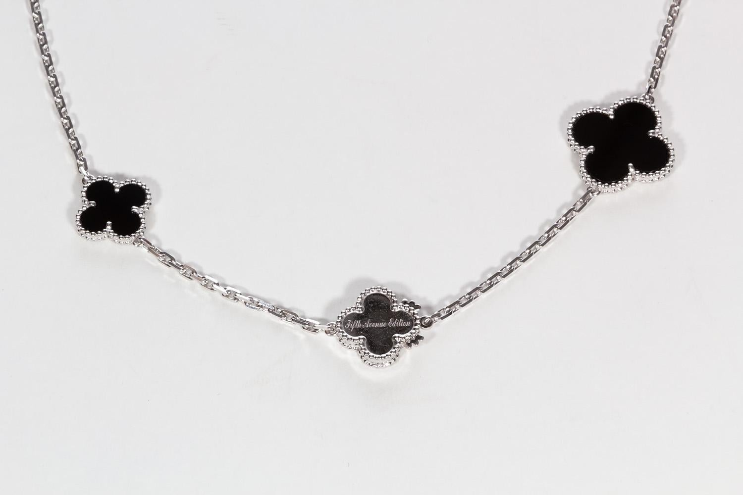 VCA Fifth Avenue Edition Magic Alhambra 16 Motif Necklace 18k Diamond Onyx BNP 1