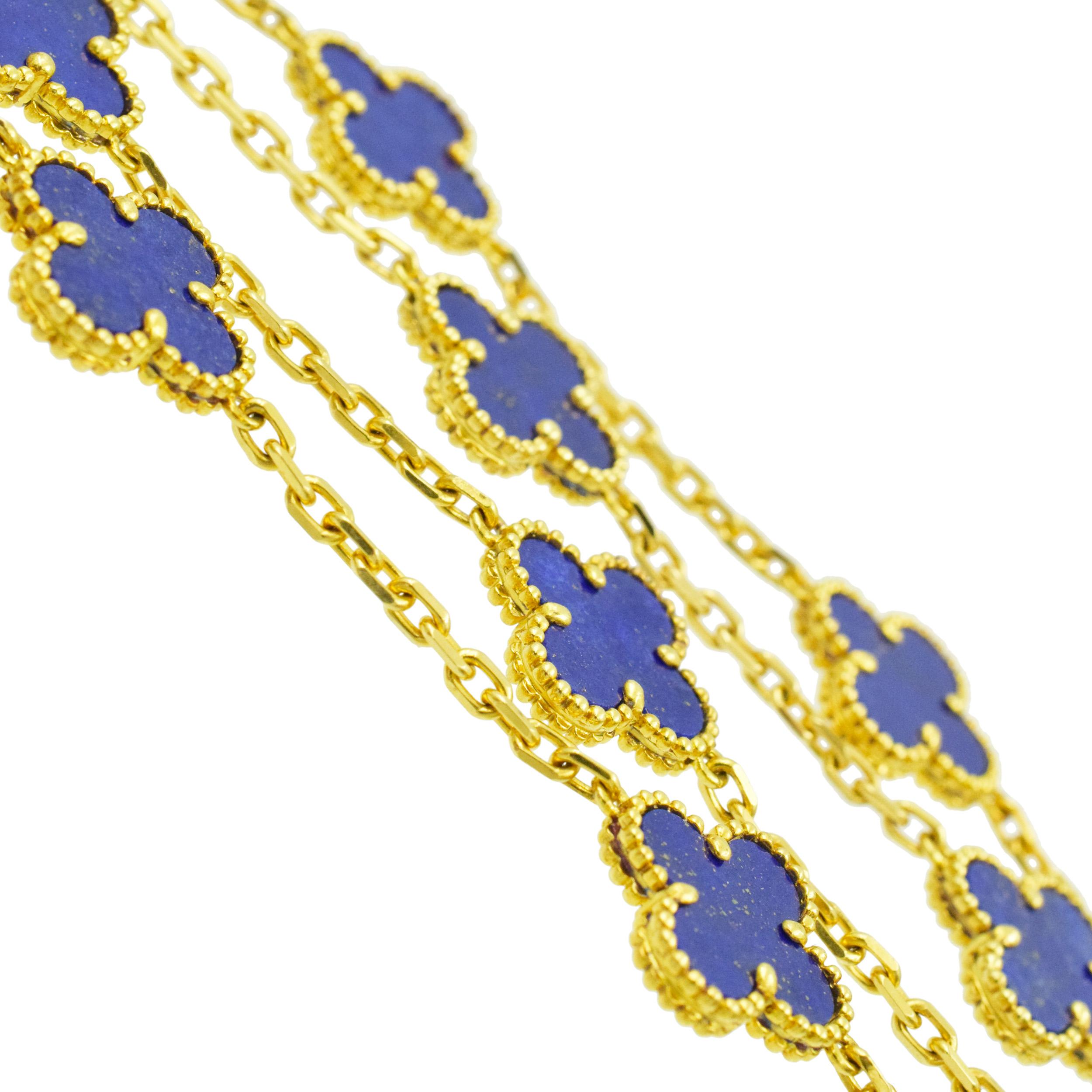 VCA Lapis Lazuli Vintage Alhambra Necklace in 18k yellow gold. In Excellent Condition For Sale In New York, NY