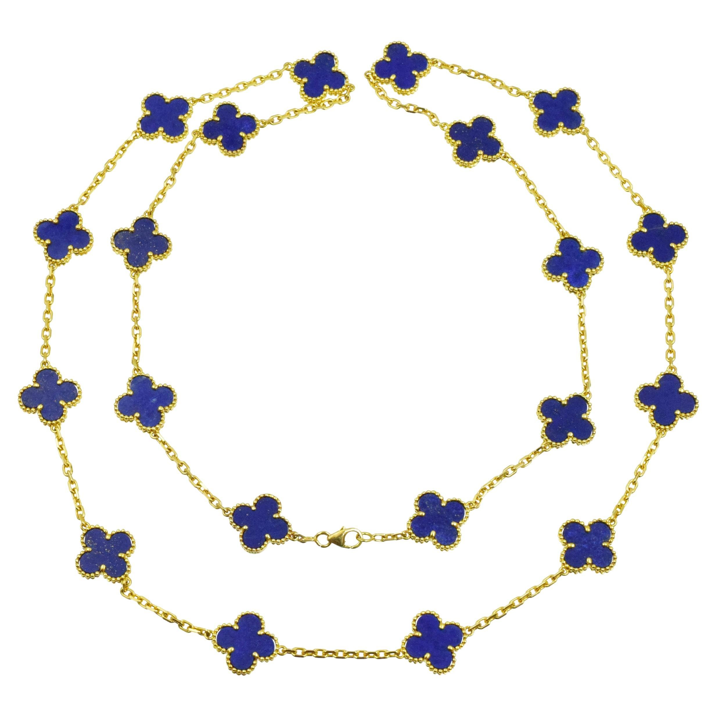 VCA Collier Vintage Alhambra en or jaune 18 carats et lapis-lazuli. en vente