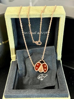 VCA Lucky Spring pendant, open wings ladybug 18K rose gold, Carnelian, Onyx