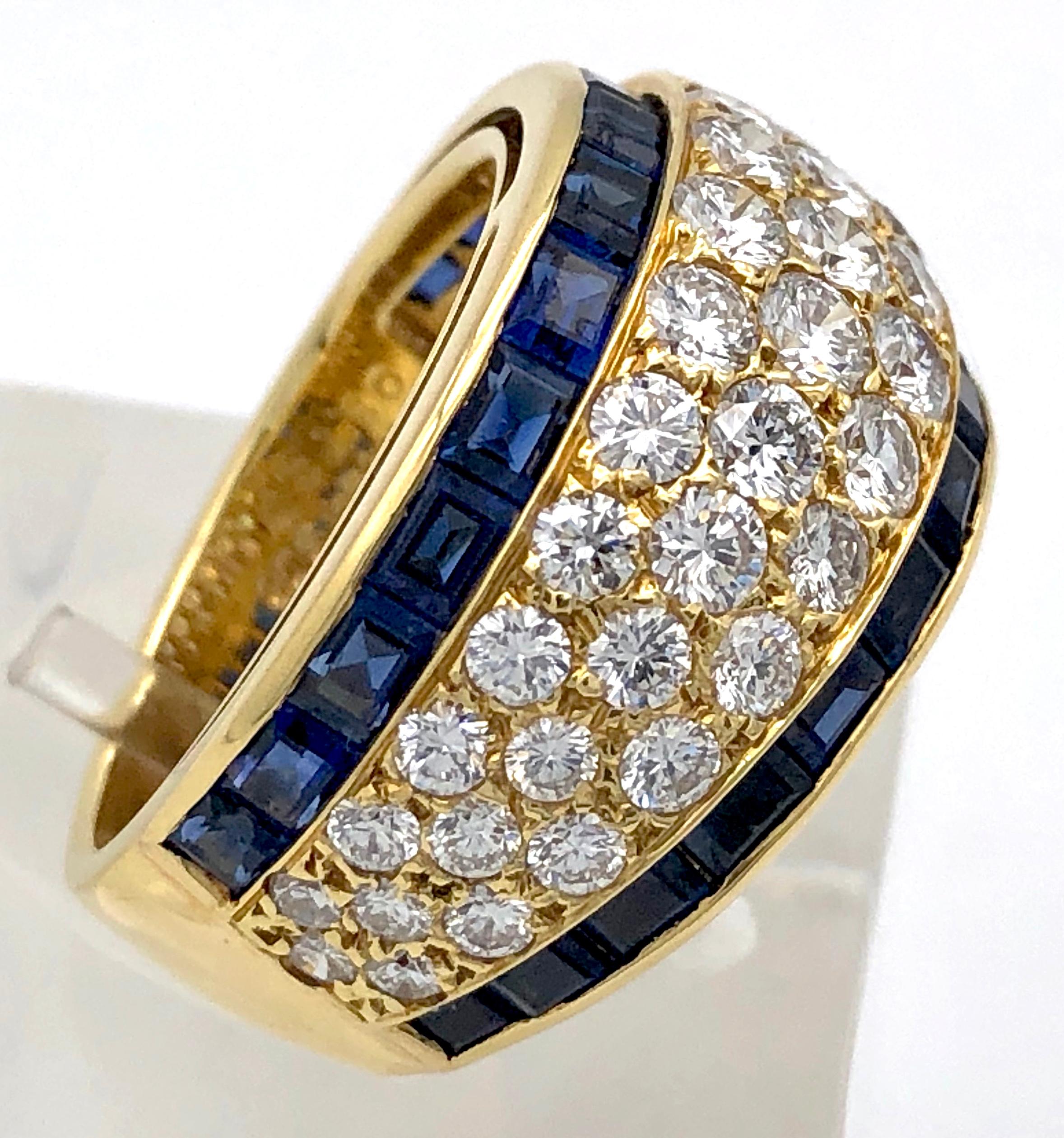Modern 18 Karat VCA Paris Vintage Sapphire Diamond Gold Band Statement Ring