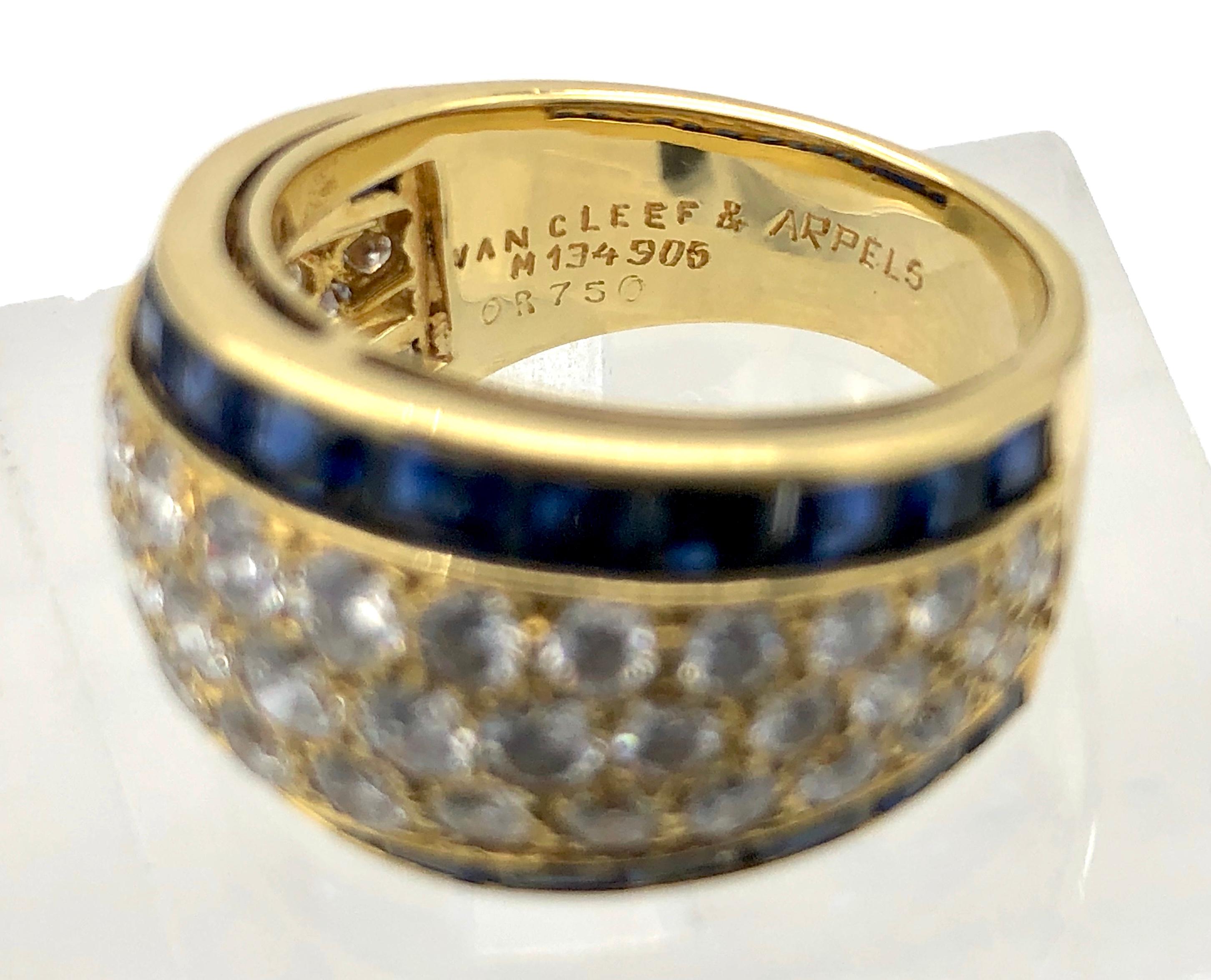Women's 18 Karat VCA Paris Vintage Sapphire Diamond Gold Band Statement Ring