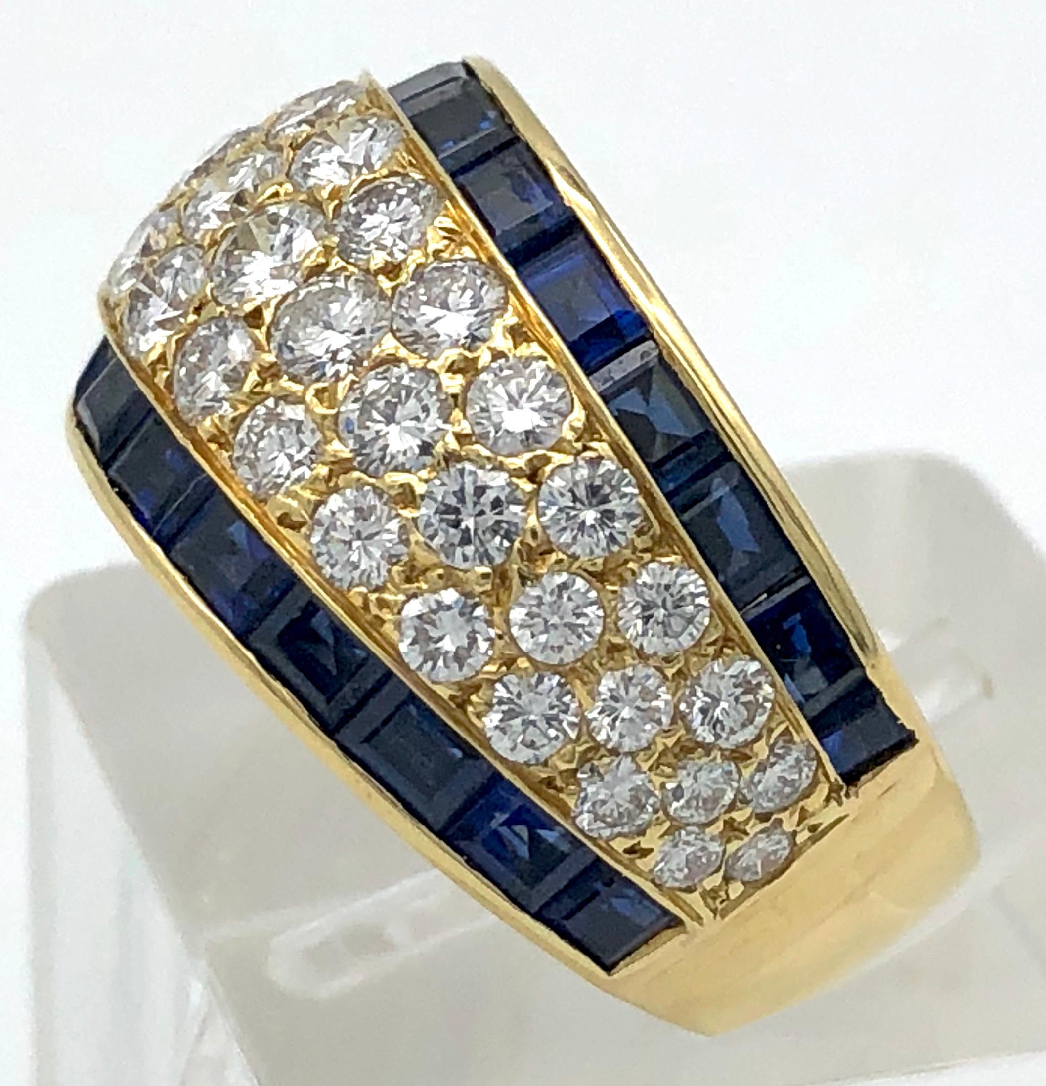 18 Karat VCA Paris Vintage Sapphire Diamond Gold Band Statement Ring 3