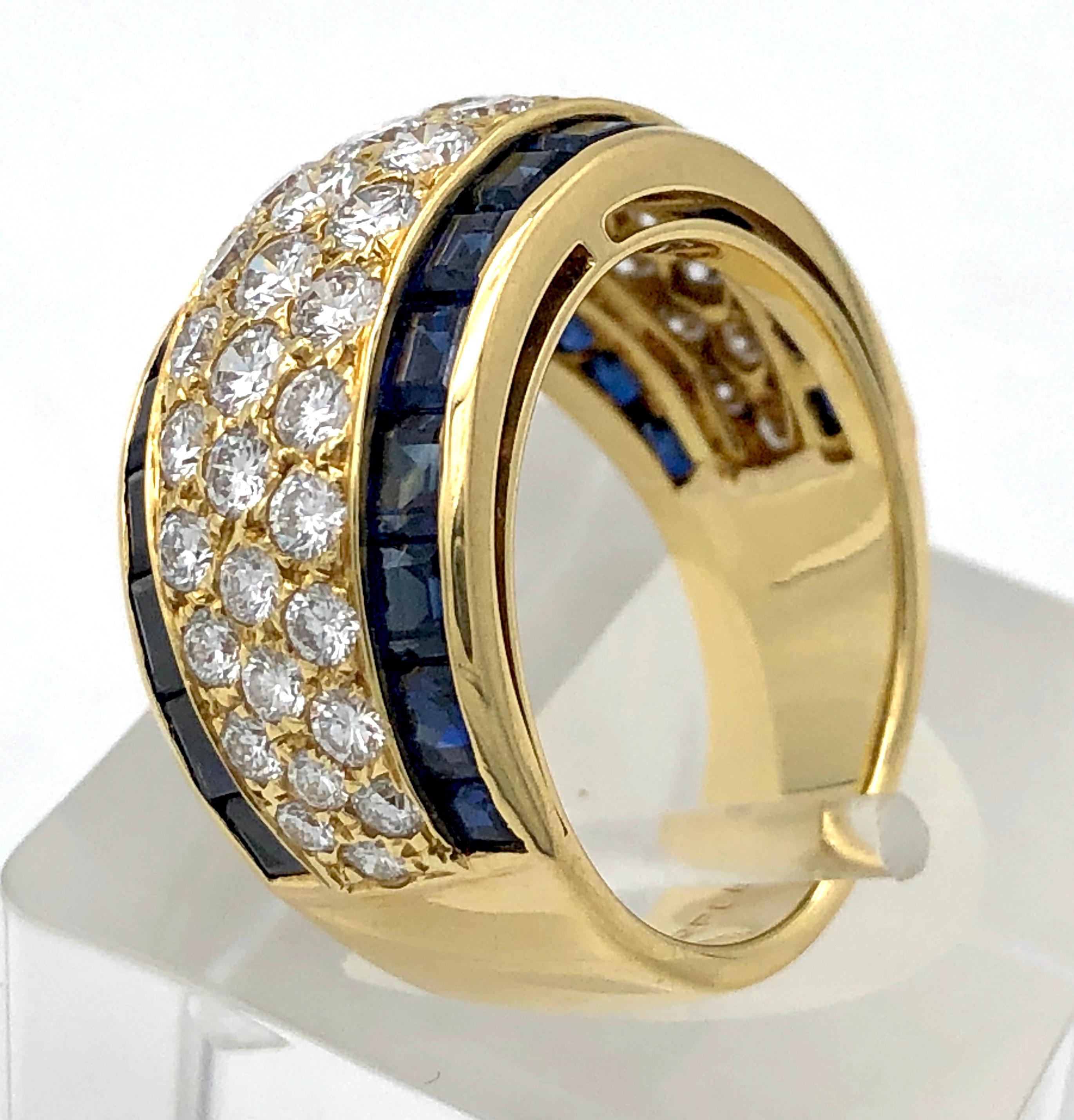 18 Karat VCA Paris Vintage Sapphire Diamond Gold Band Statement Ring 4