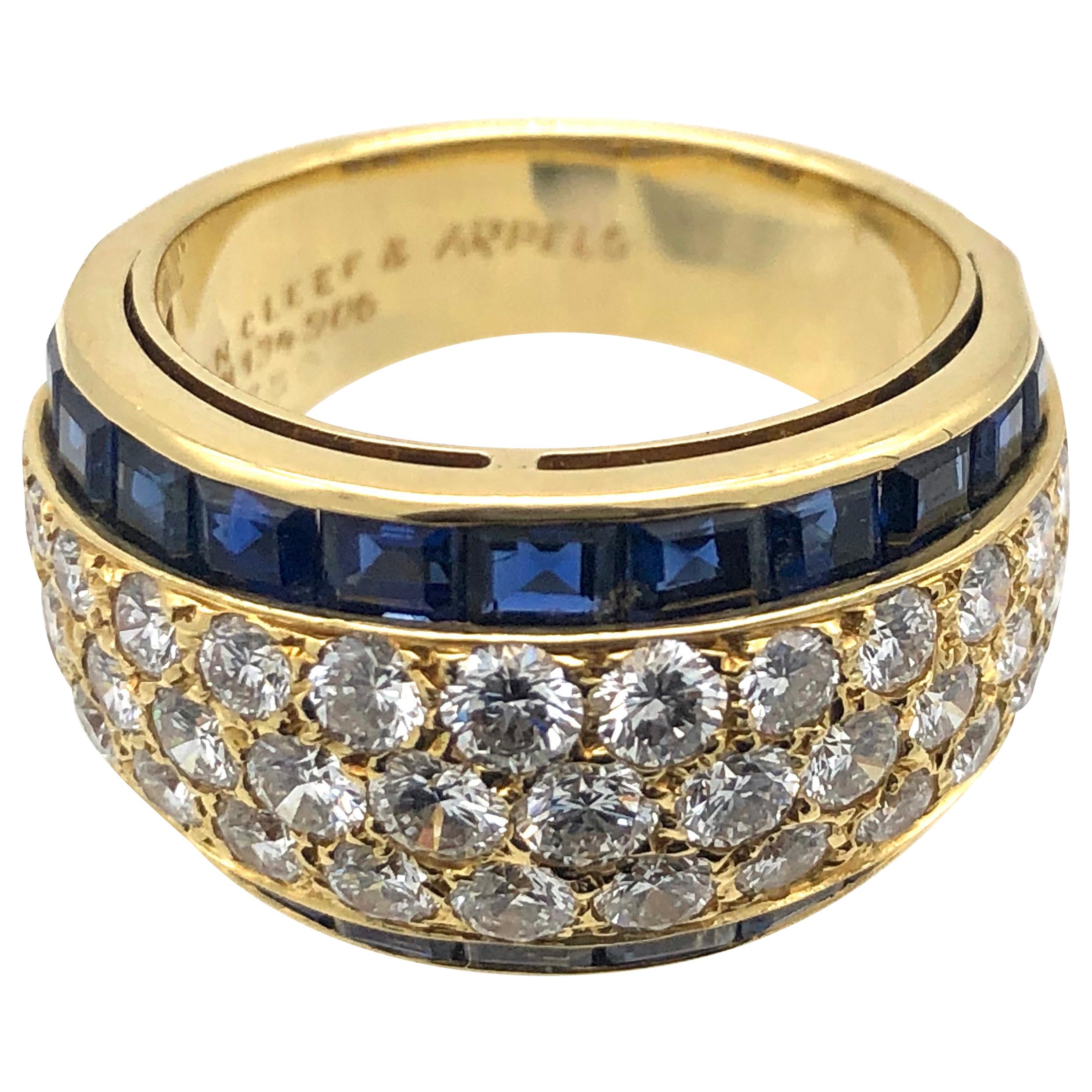 18 Karat VCA Paris Vintage Sapphire Diamond Gold Band Statement Ring In Excellent Condition In Munich, Bavaria