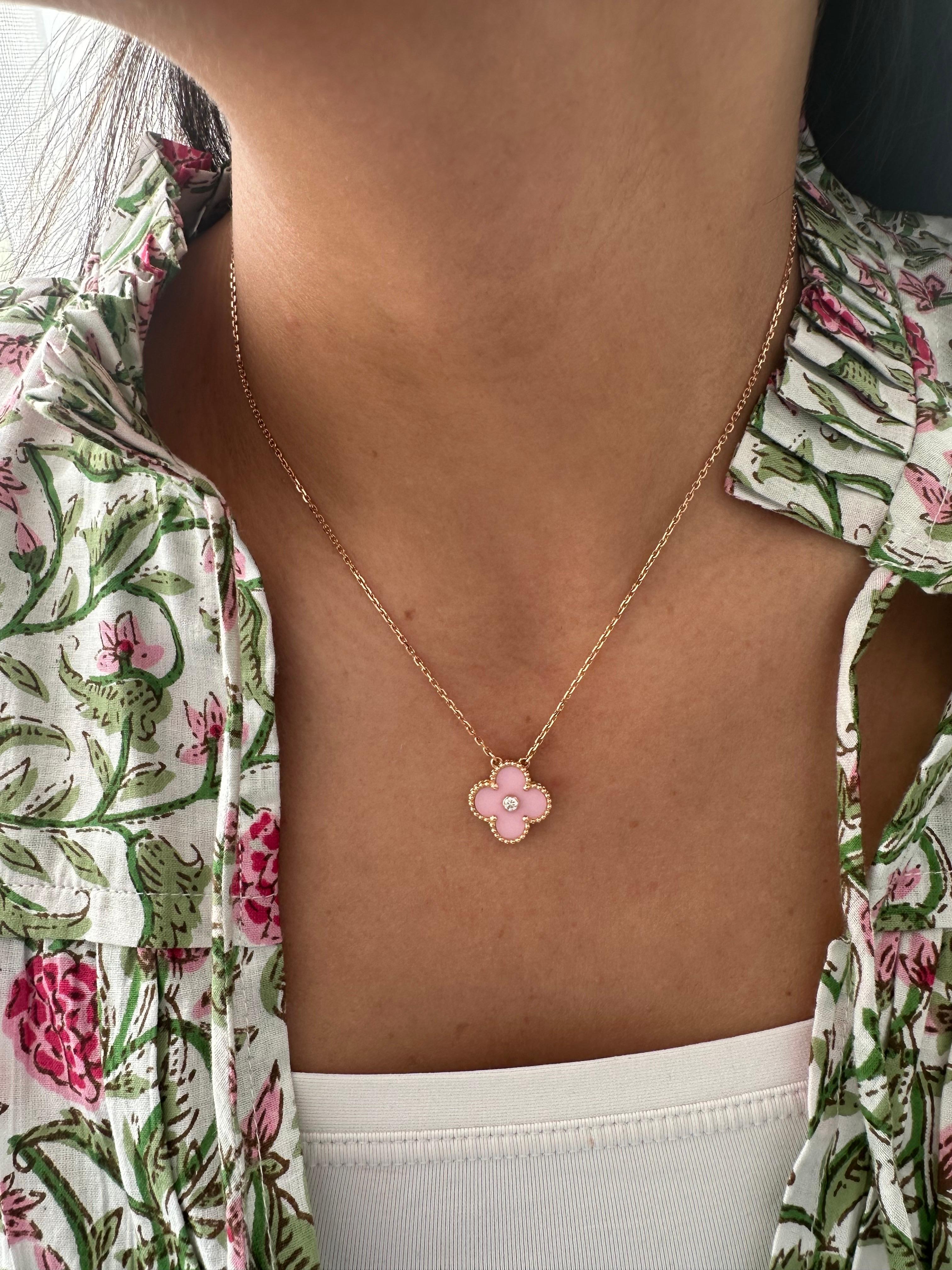 VCA - Pink Porcelaine & Diamond 2015 Limited Edition Holiday Alhambra Pendant 1