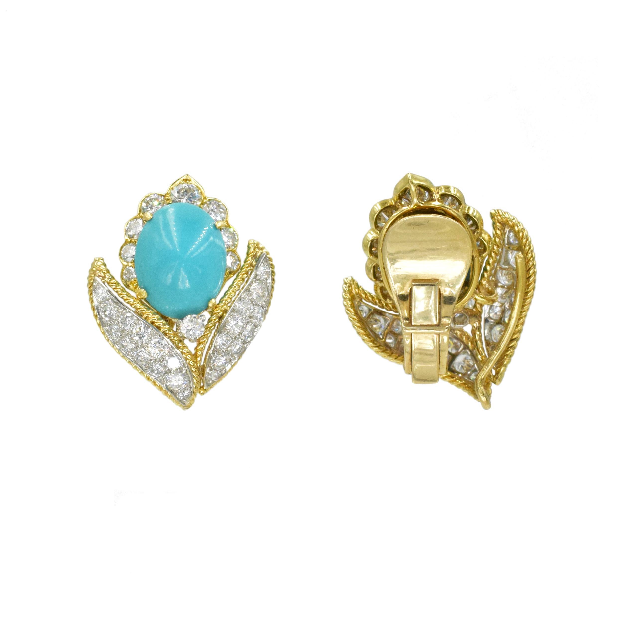 Artist VCA Turquoise and Diamond Earrings