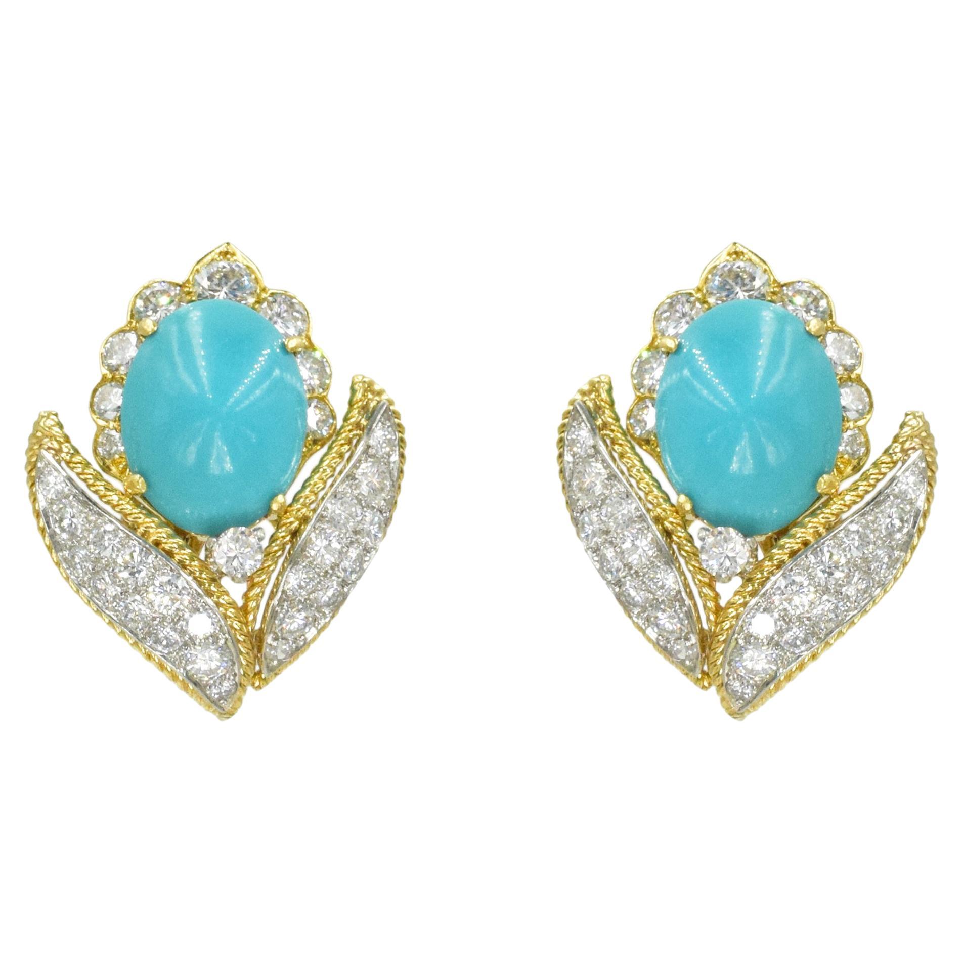 VCA turquoise 2.5' earrings vca vonclef turquoise diamond silver925 