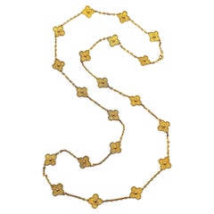 VCA Van Cleef 18K Yellow Gold Vintage Alhambra Necklace 20 Motifs Pouch Papers