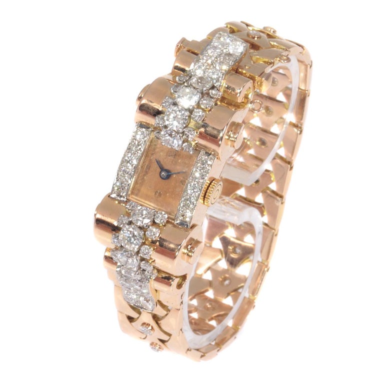 VCA Van Cleef and Arpels Vintage Retro Gold Diamond Pink Gold Ladies
