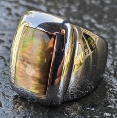 VCA Van Cleef & Arpels Babylon Gray Inlay Ring 18k White Gold 52 6.25 23.3g