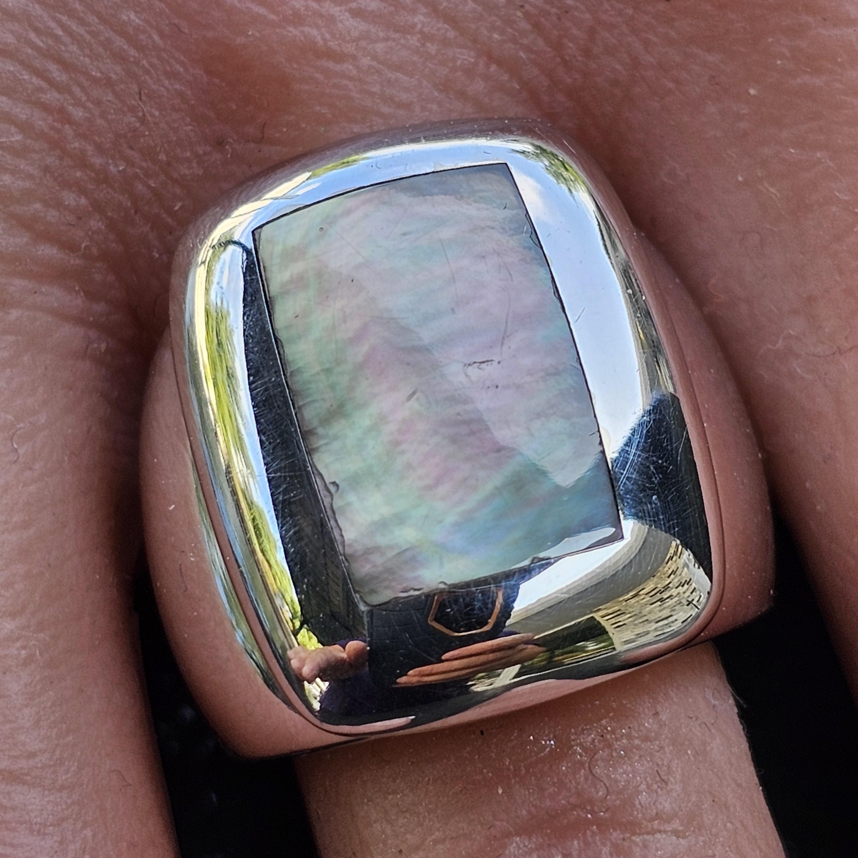 VCA Van Cleef & Arpels Bague incrustée de gris de Babylone Or blanc 18k 52 6.25 23.3g en vente 4
