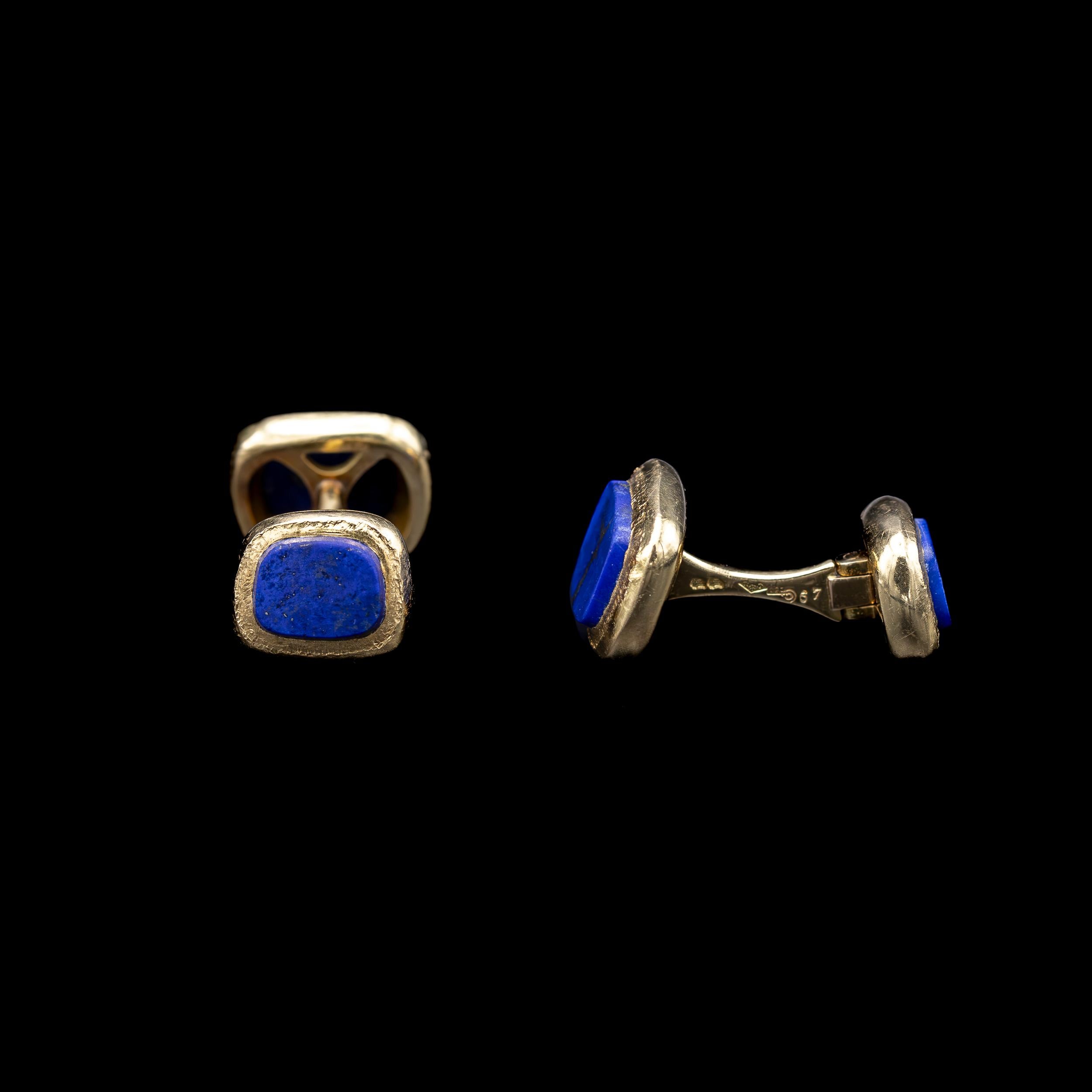 Modern VCA Van Cleef & Arpels Georges Lenfant Lapis Lazuli Yellow Gold Cufflinks 1960s For Sale