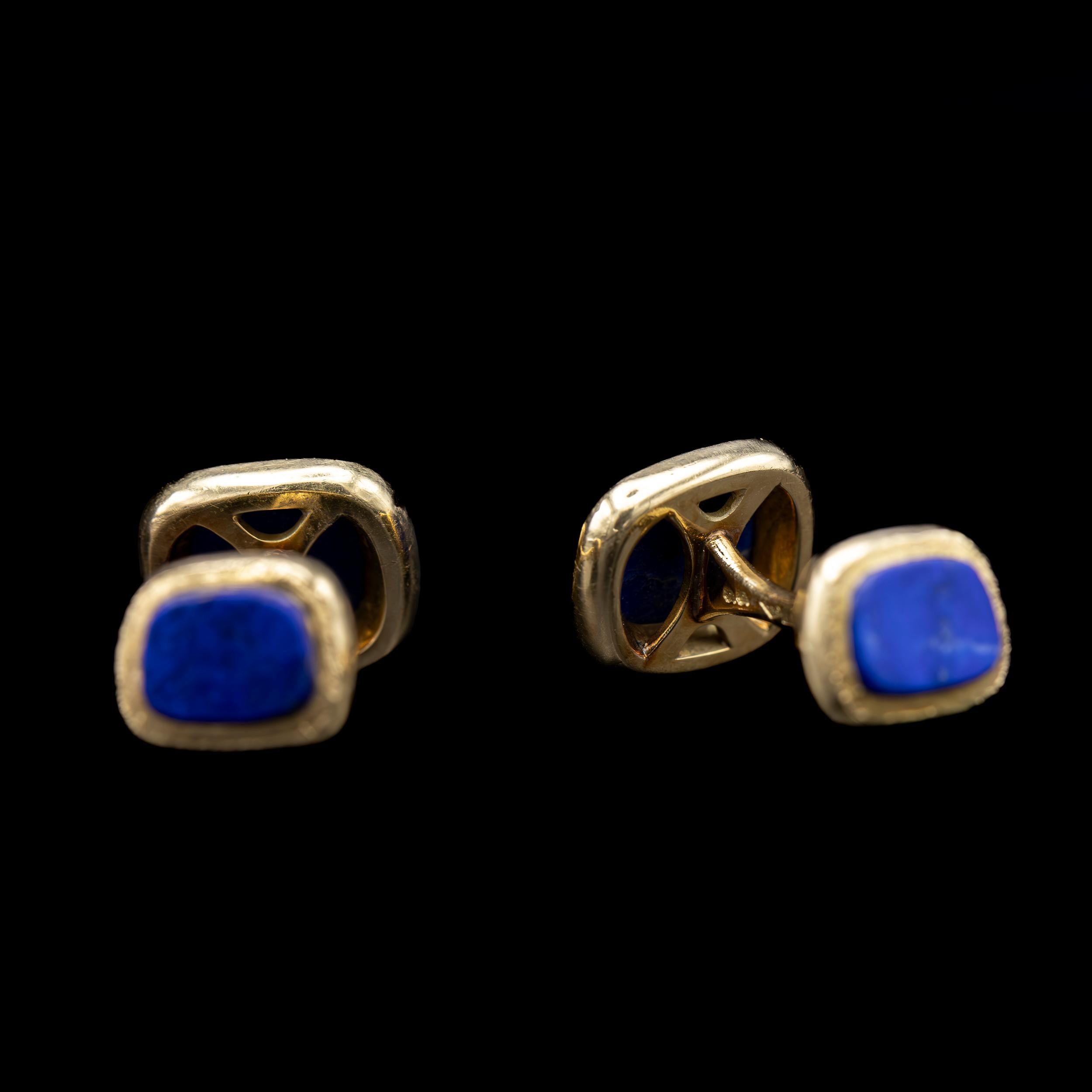 Modern VCA Van Cleef & Arpels Georges Lenfant Lapis Lazuli Yellow Gold Cufflinks 1960s For Sale