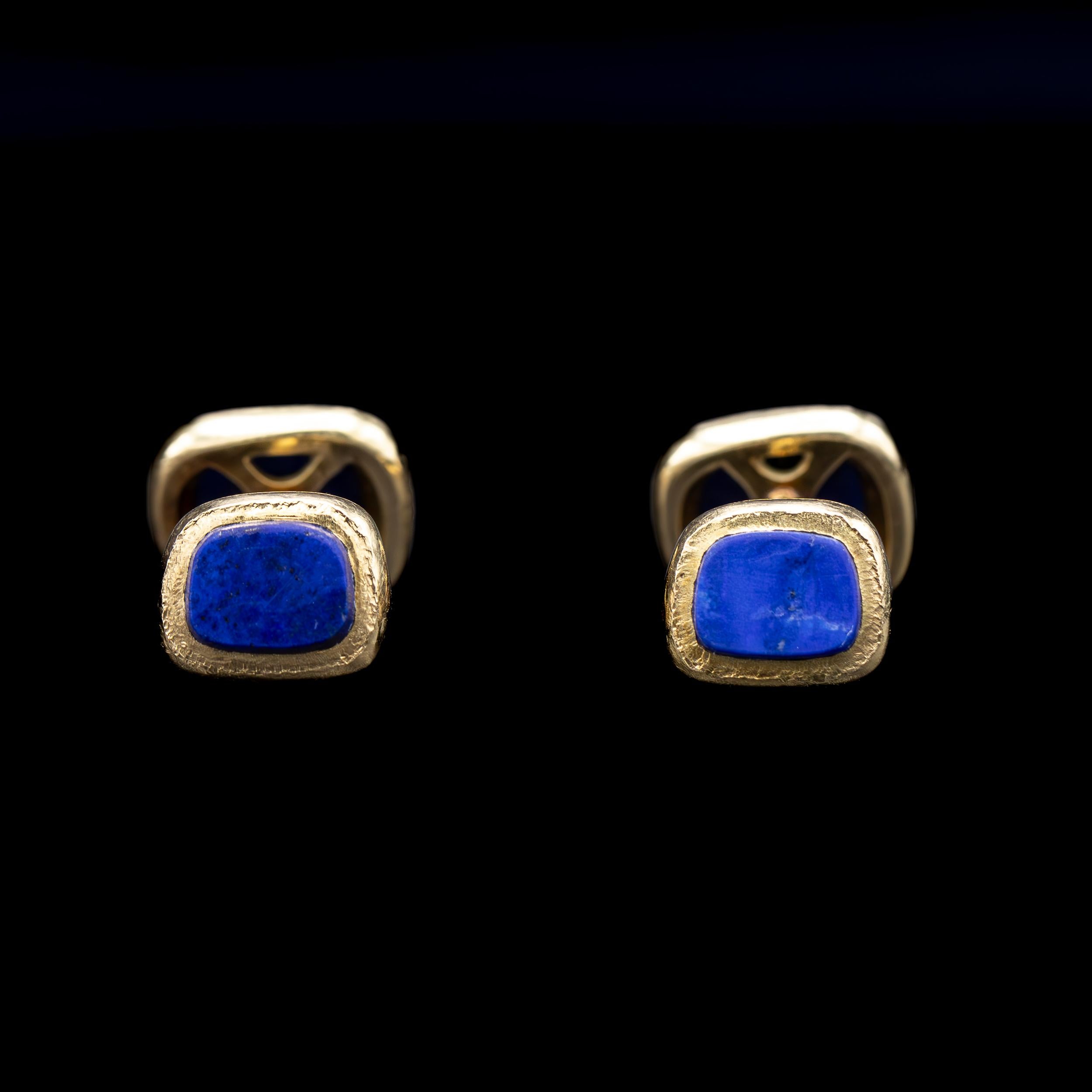 VCA Van Cleef & Arpels Georges Lenfant Lapis Lazuli Yellow Gold Cufflinks 1960s For Sale 3