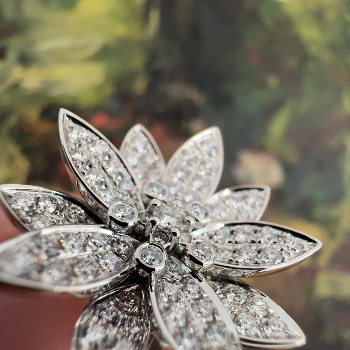 VCA Van Cleef & Arpels Lotus Diamond Earrings White Gold New York Box Papers For Sale 4