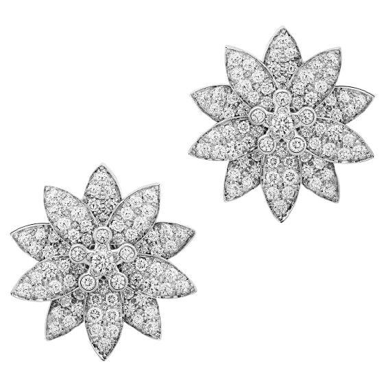 VCA Van Cleef & Arpels Lotus Diamond Earrings White Gold New York Box Papers For Sale