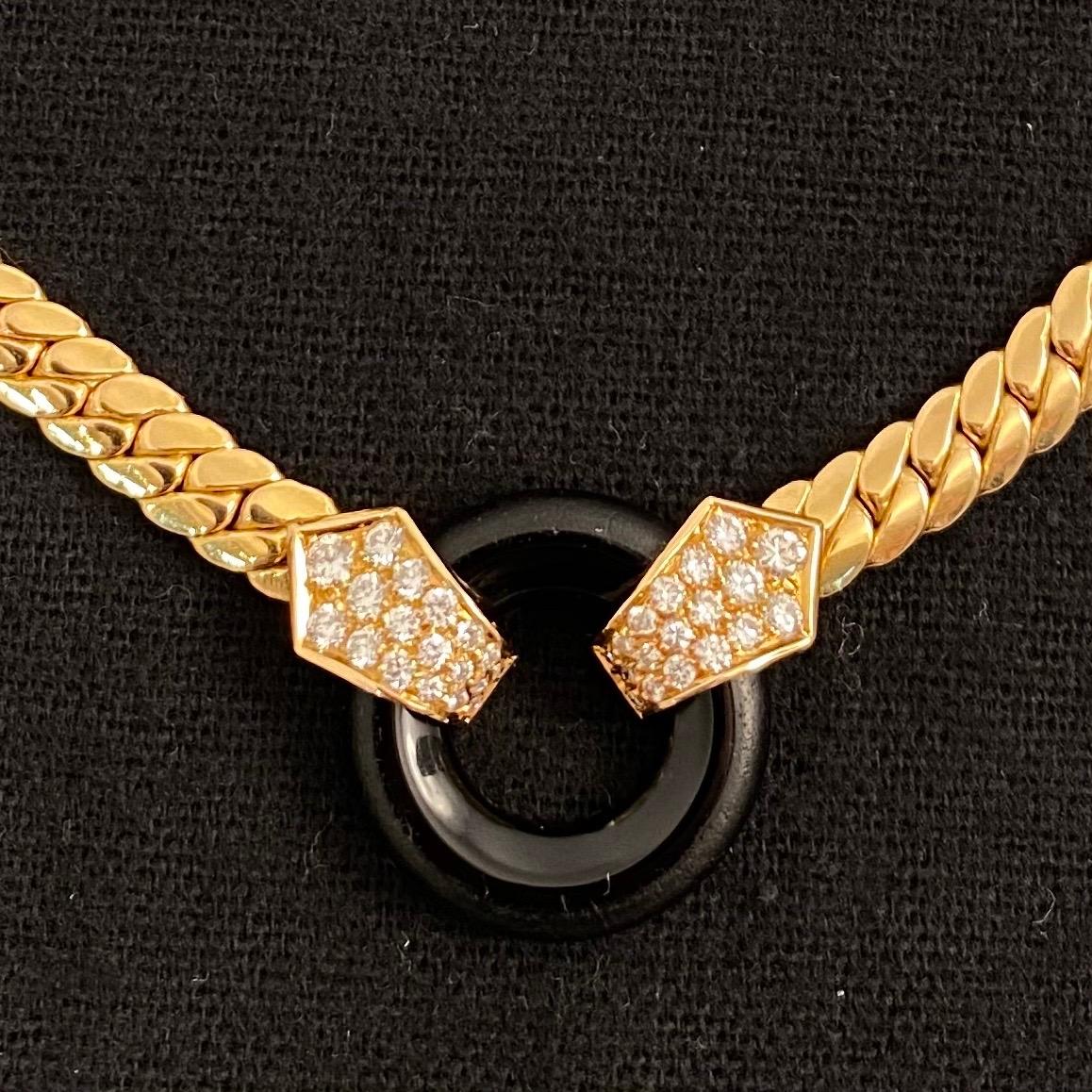 VCA Van Cleef and Arpels Vintage Onyx Diamond Necklace Yellow Gold ...
