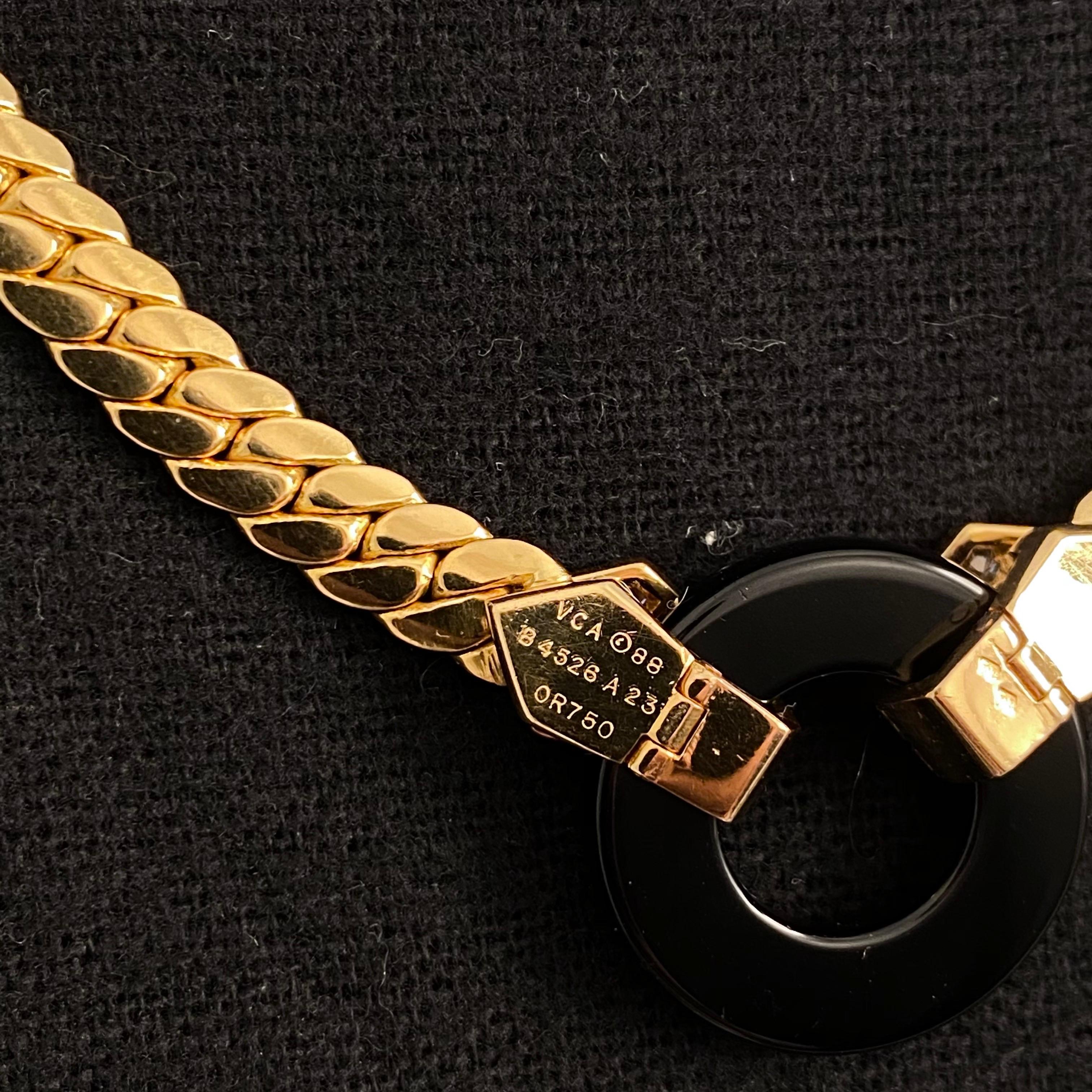 Modern VCA Van Cleef & Arpels Vintage Onyx Diamond Necklace Yellow Gold, French, 1980s