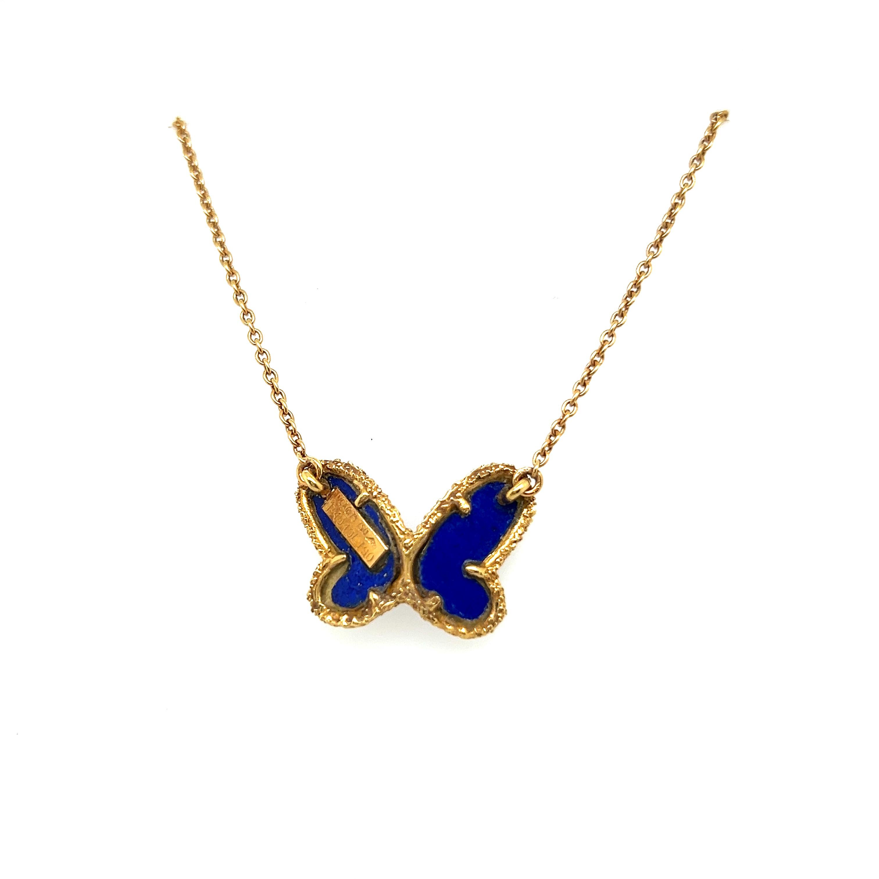 VCA Vintage Alhambra Pendant Necklace with Diamonds & Lapis Lazuli in 18K Gold 4