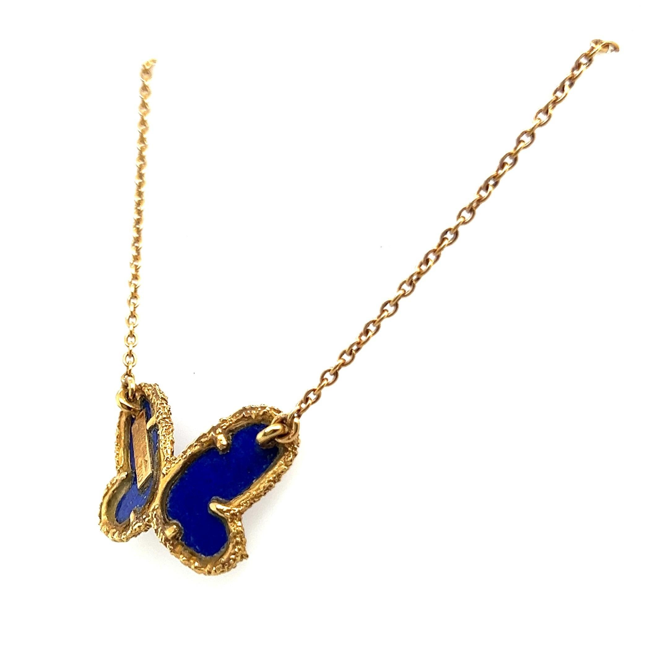 VCA Vintage Alhambra Pendant Necklace with Diamonds & Lapis Lazuli in 18K Gold 5