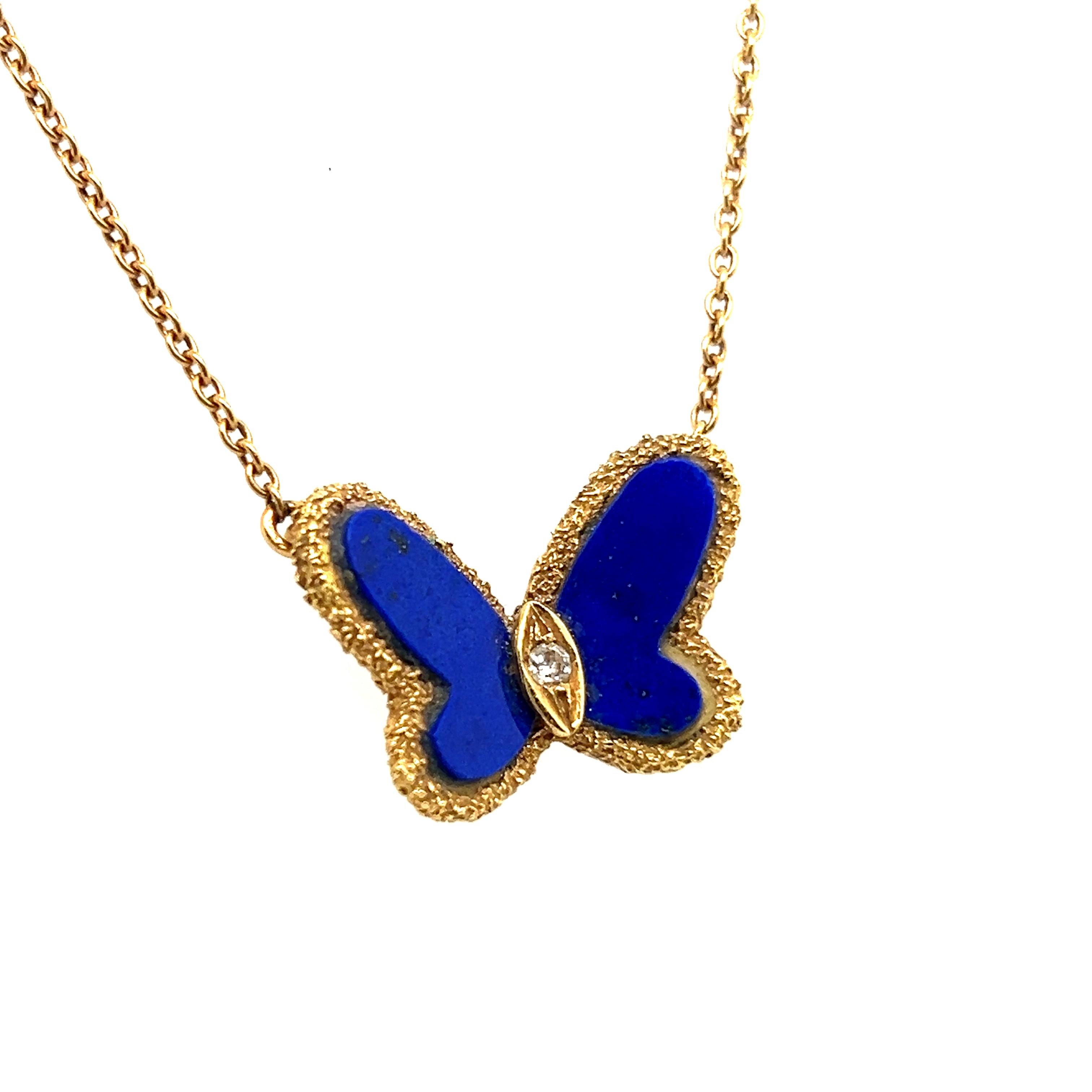 Modern VCA Vintage Alhambra Pendant Necklace with Diamonds & Lapis Lazuli in 18K Gold