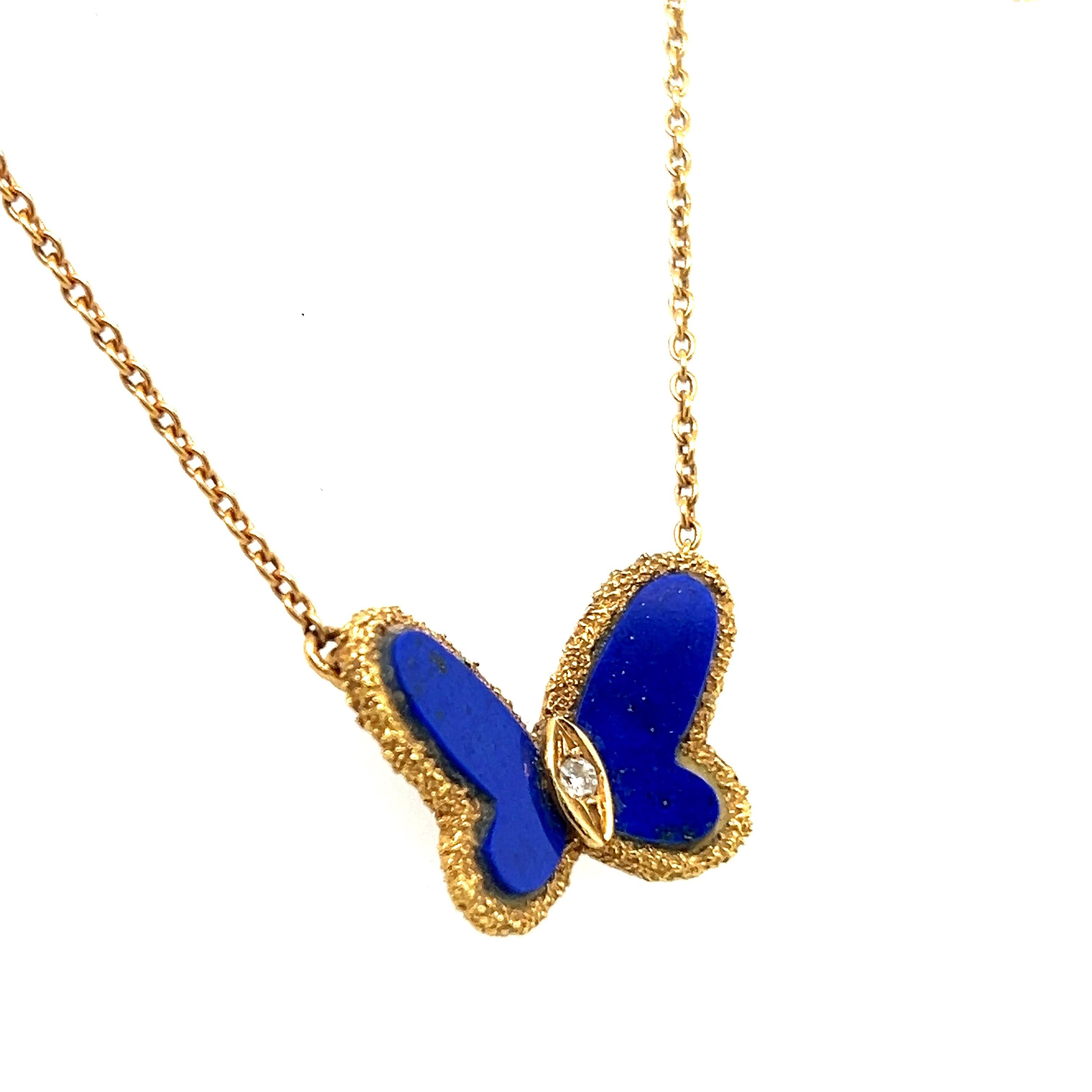 Brilliant Cut VCA Vintage Alhambra Pendant Necklace with Diamonds & Lapis Lazuli in 18K Gold