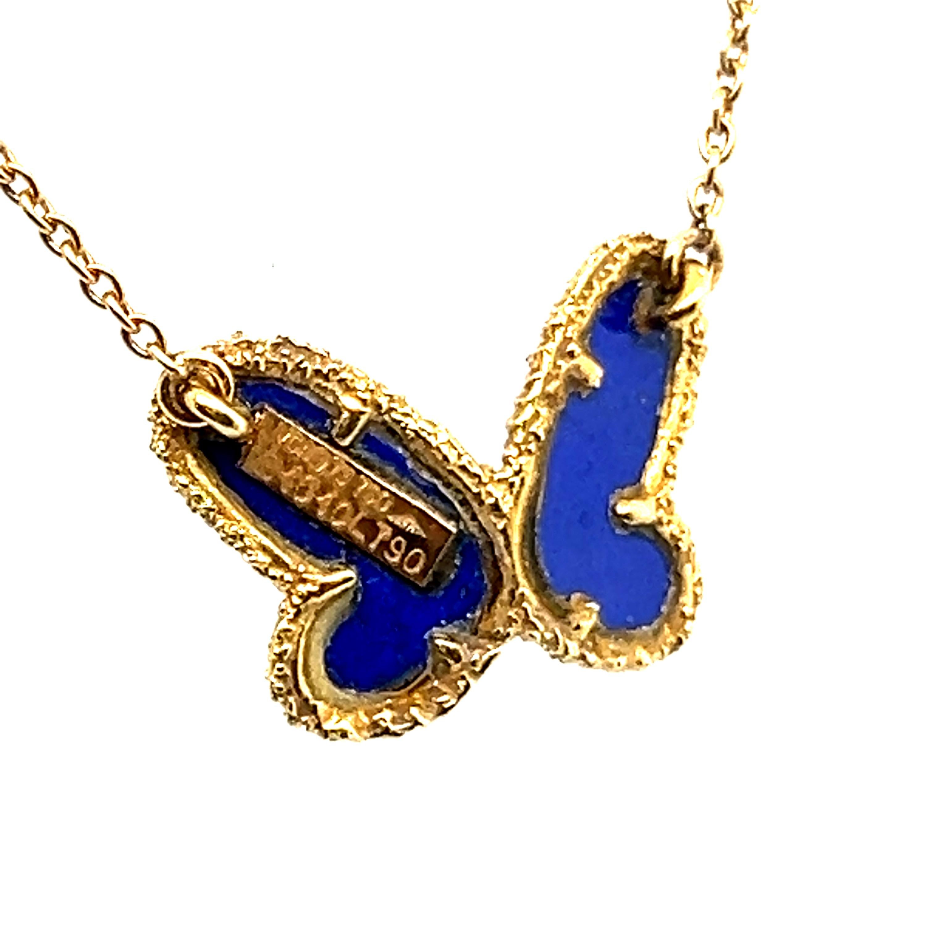 VCA Vintage Alhambra Pendant Necklace with Diamonds & Lapis Lazuli in 18K Gold In Good Condition In Lucerne, CH