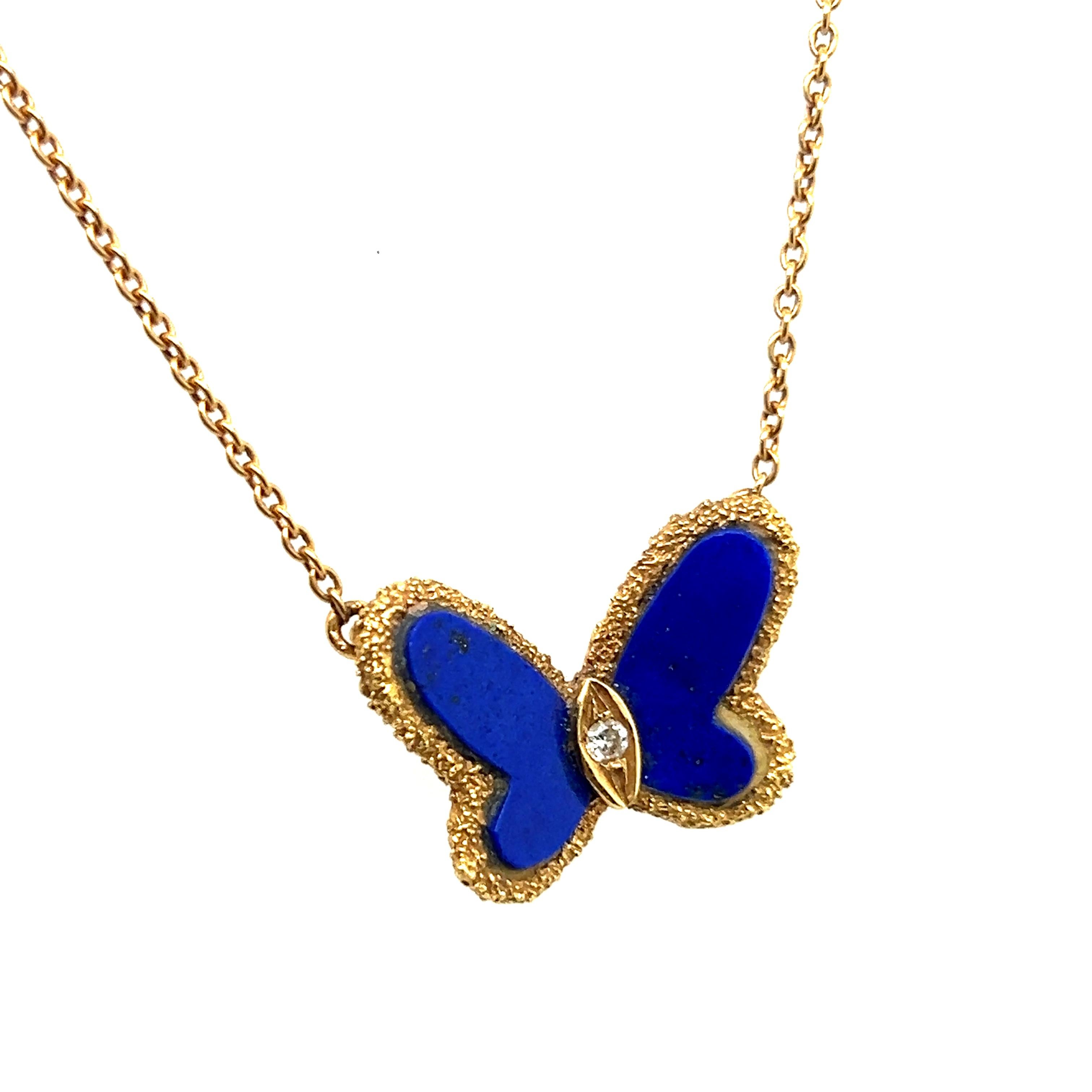 Women's or Men's VCA Vintage Alhambra Pendant Necklace with Diamonds & Lapis Lazuli in 18K Gold