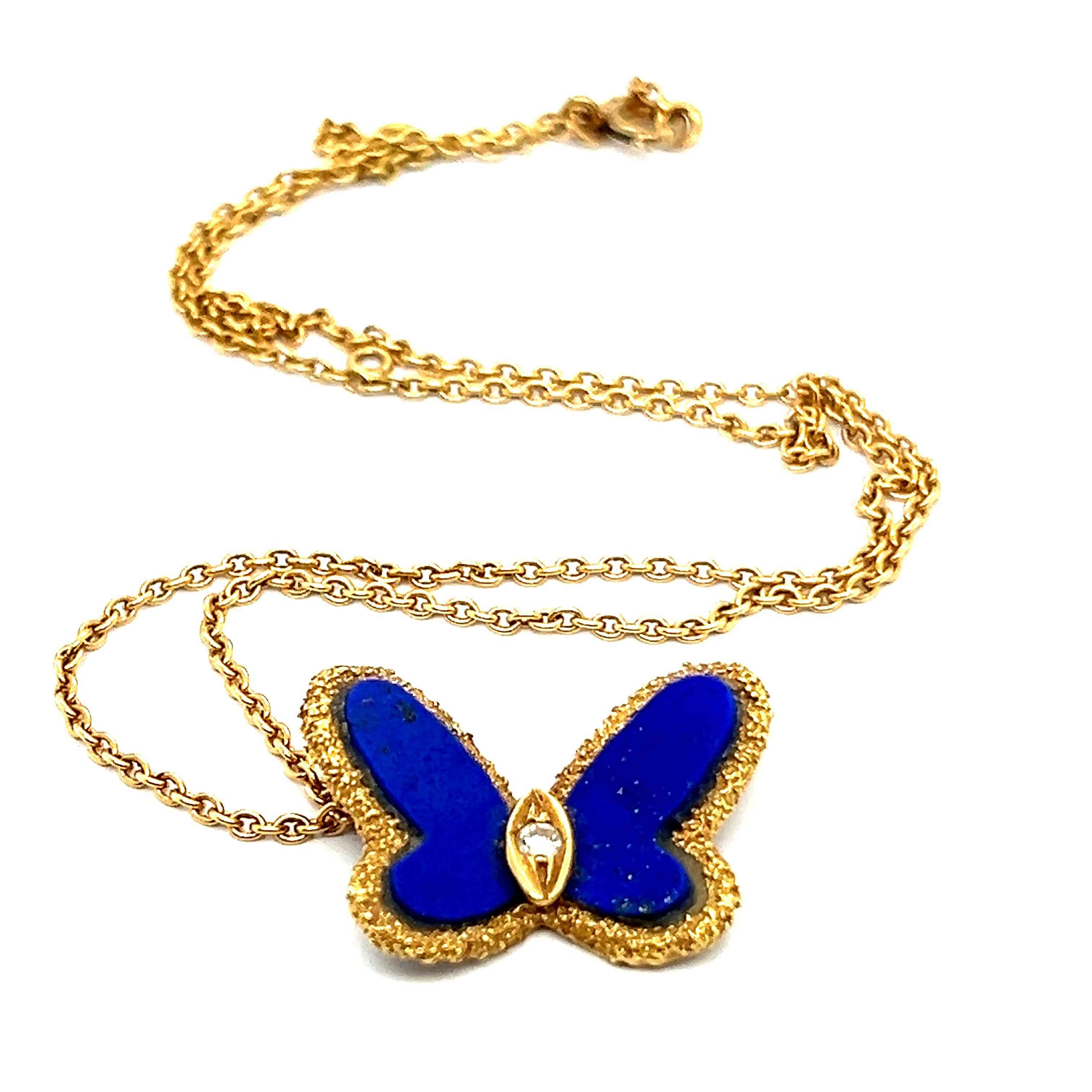 VCA Vintage Alhambra Pendant Necklace with Diamonds & Lapis Lazuli in 18K Gold 2
