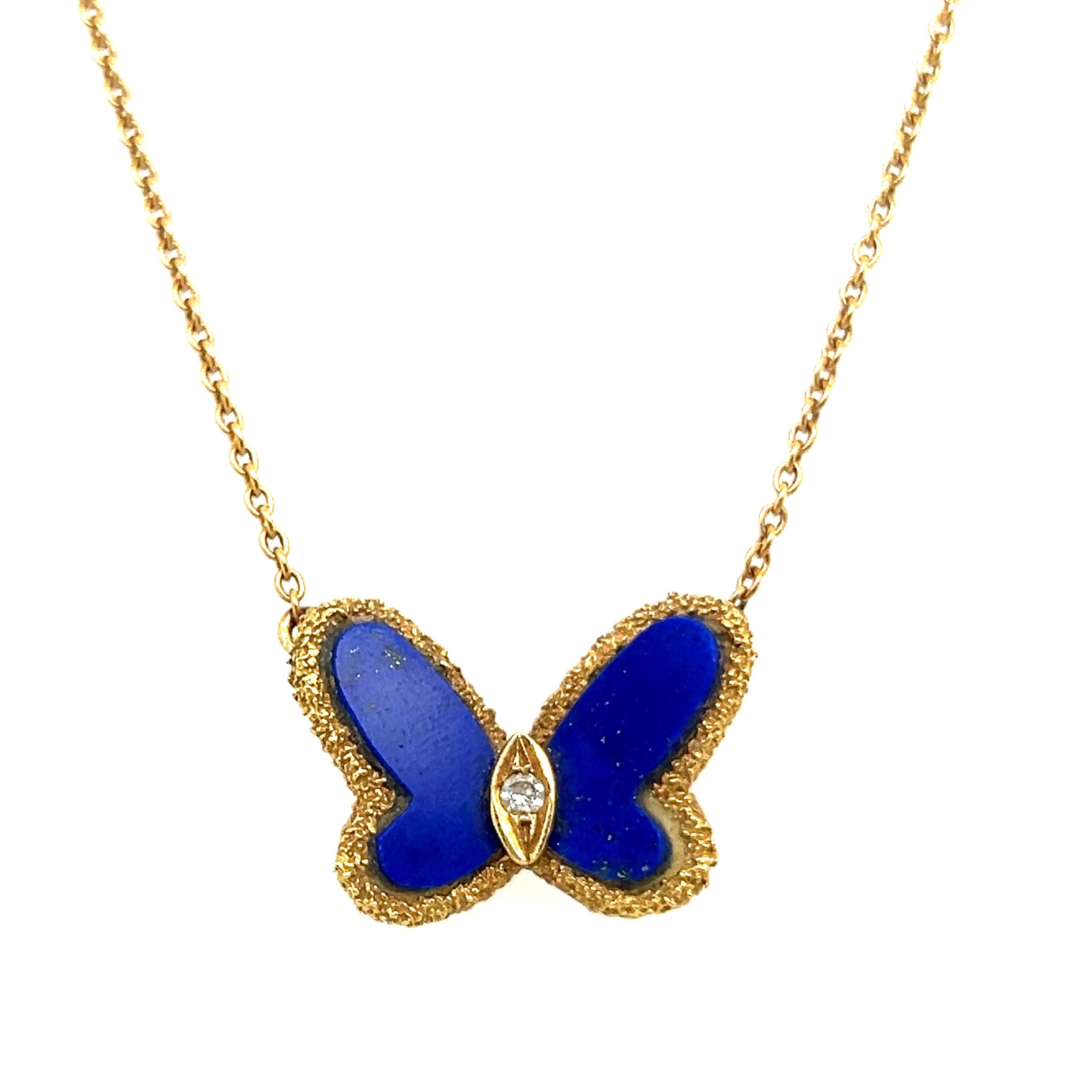 VCA Vintage Alhambra Pendant Necklace with Diamonds & Lapis Lazuli in 18K Gold 3