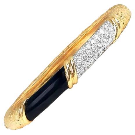 Bracelet jonc vintage VCA en or jaune 18 carats, onyx et diamants, France, vers 1970 en vente