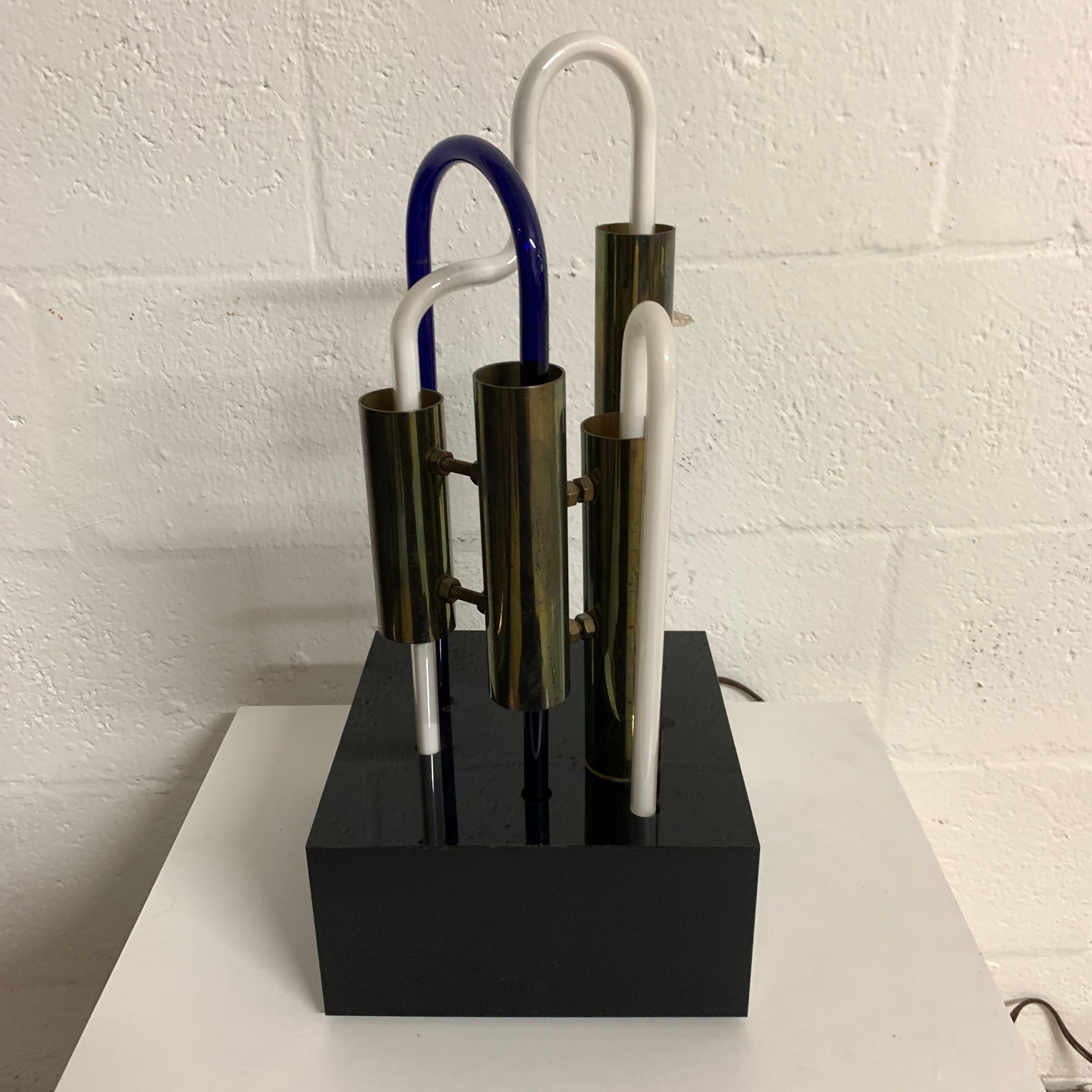 VCK, ALS #3 Neon Brass and Lucite Sculpture Lamp, Signed, 1985 3