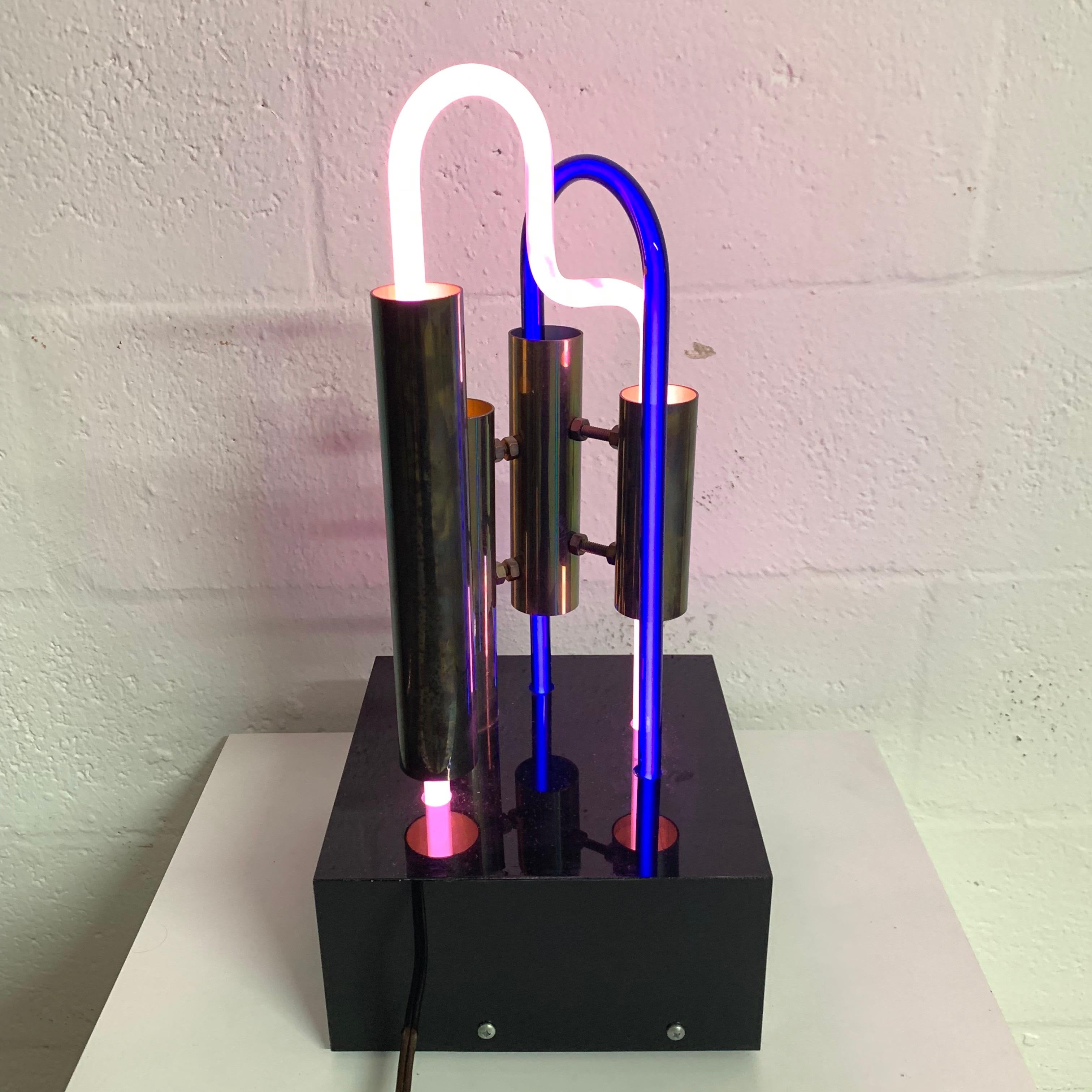 Post-Modern VCK, ALS #3 Neon Brass and Lucite Sculpture Lamp, Signed, 1985
