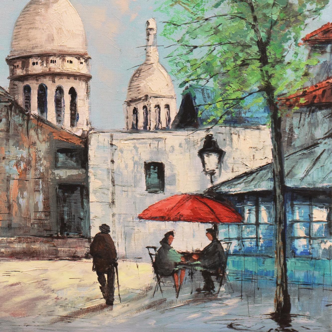 'Montmartre in the Spring', Paris, Place du Tertre, Basilica of Sacre Coeur - Impressionist Painting by V.D. Bruck