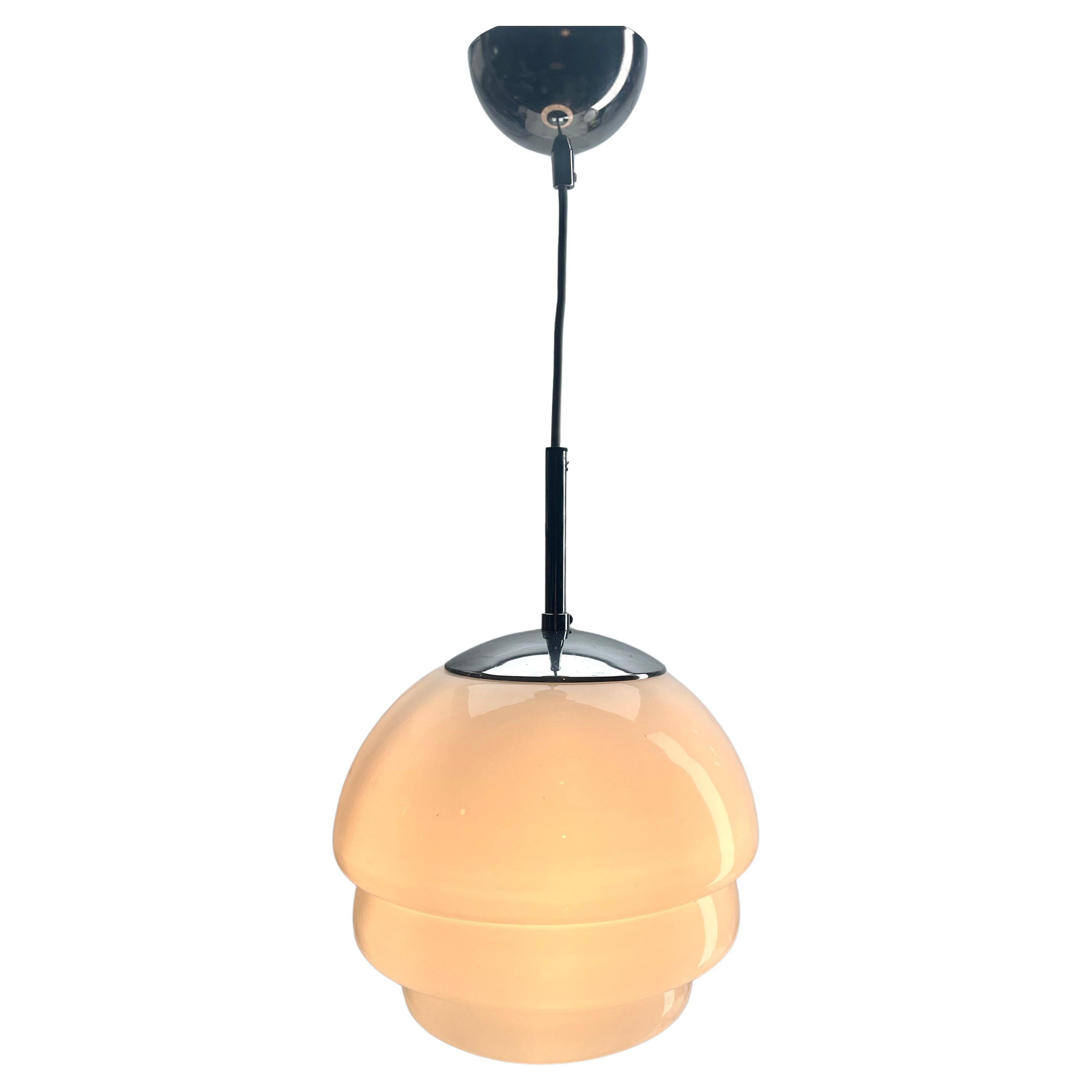 VDE Germany Pendant Lamp with a Opaline Shade and Chrome Fittings, 1950s