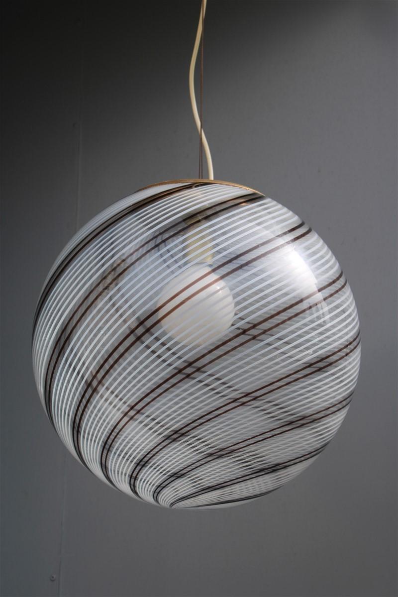 Veart Ball Chandelier Italian Design 1970s Multicolor Striped Murano Glass