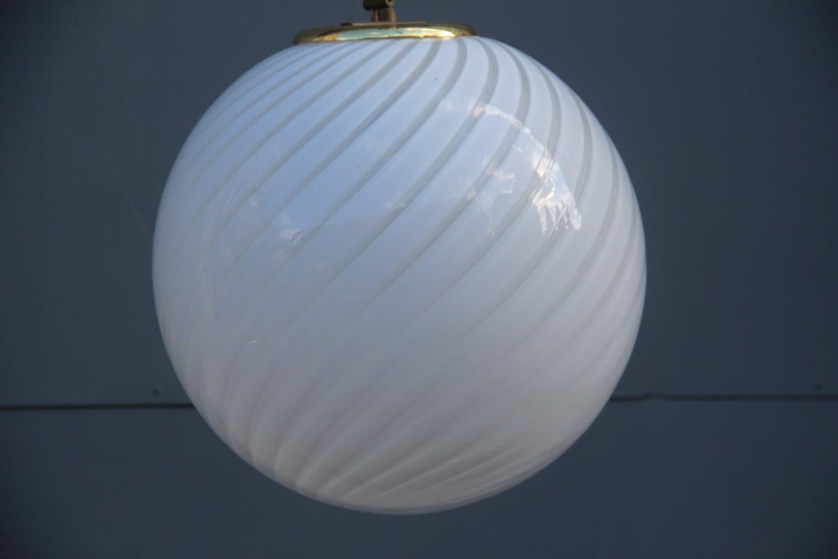 VeArt chandelier ball Murano art glass Italian design 1970 white gold color.