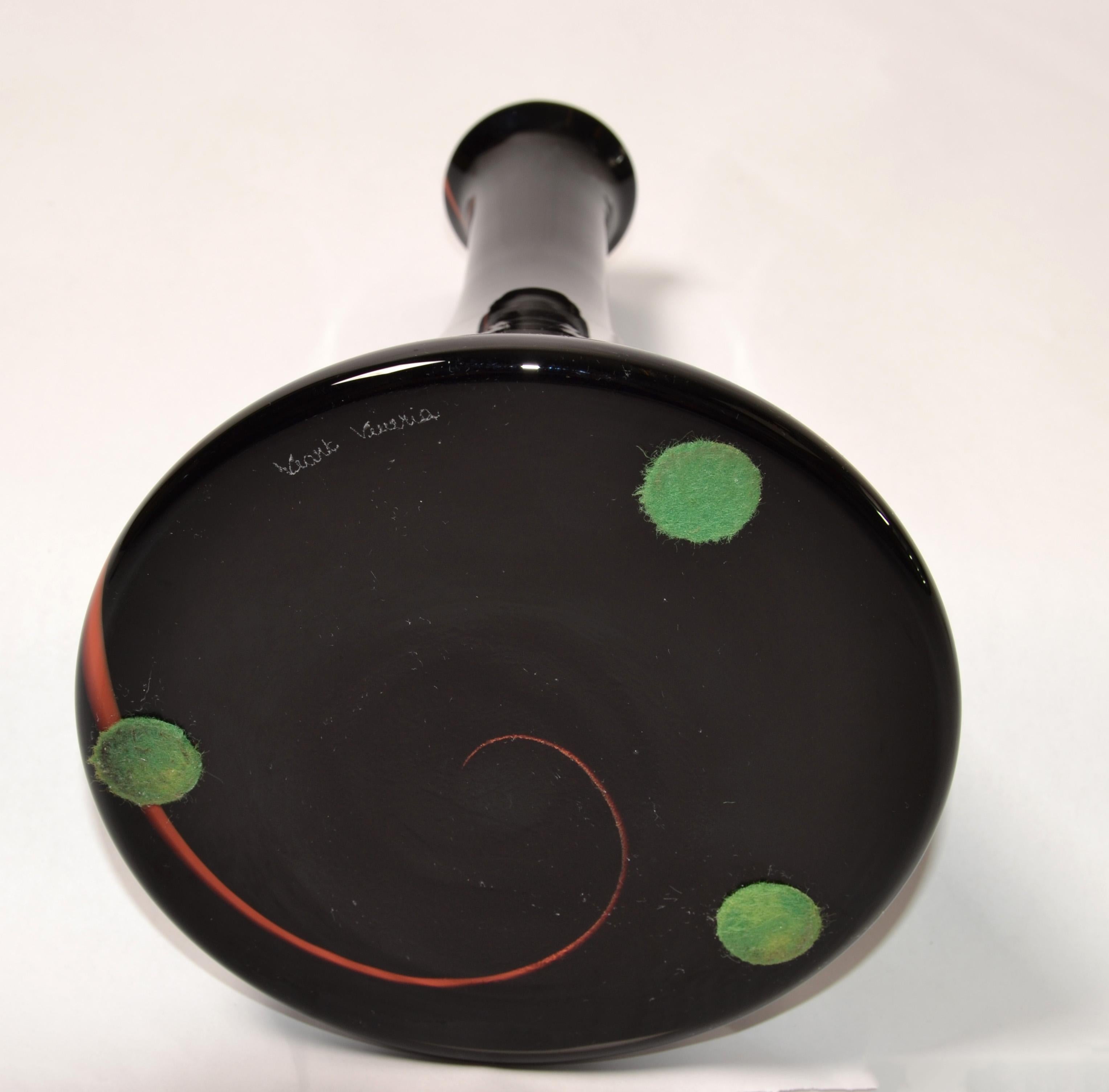 VeArt Italy Murano Art Glass Bud Vases Black Red Swirl Cone Mid-Century Modern  en vente 4